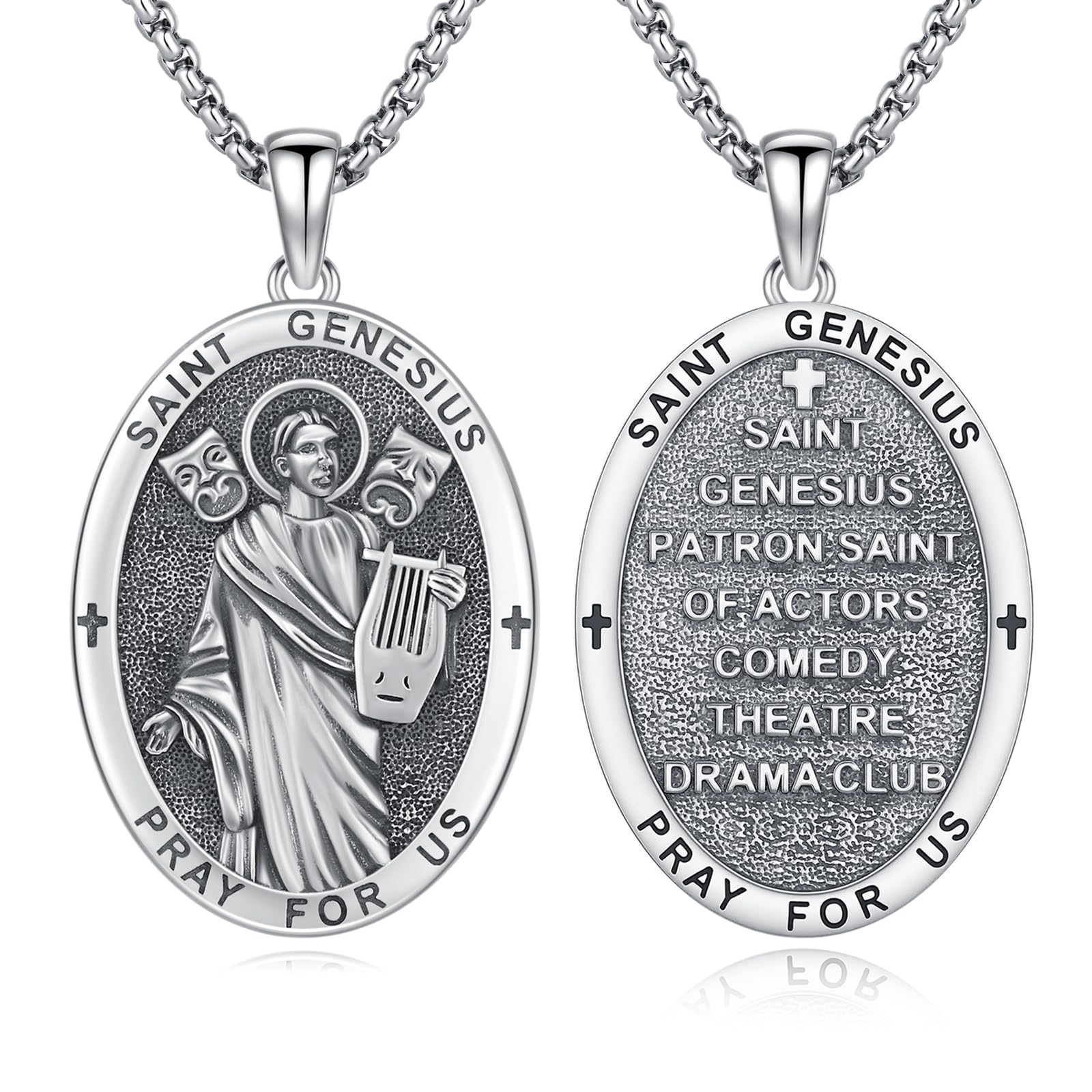 Silver/14K Gold Patron Saint Medal Amulet Necklace for Men Women