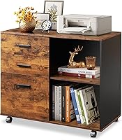 DEVAISE 3-Drawer Mobile Lateral File Cabinet, Rustic Brown Wood Printer Stand with Open Shelves for Home Office Organization