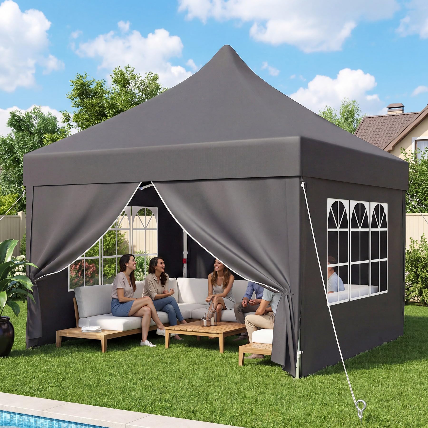 DEVOKO Carpa Plegable 3x3 Playa, Carpa Exteriores Plegables, Tenda Campismo | Techo alto 3.15m, de pie. Forma cónica antiviento. Lona 210D UV50+. Estructura reforzada. Ventilación por chimenea