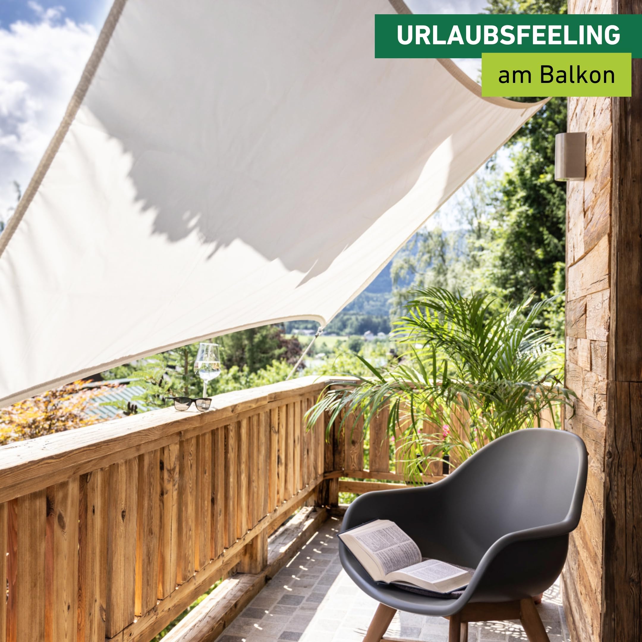 Windhager Balkon-Sonnensegel "CANNES", Hellgrau rechteckig, 100 Prozent recyceltes Polyester, 2,7 x 1,4 m, 150 g/m², Sonnenschutz für Balkon, inkl; befestigungsseil, wind- und wasserabweisend