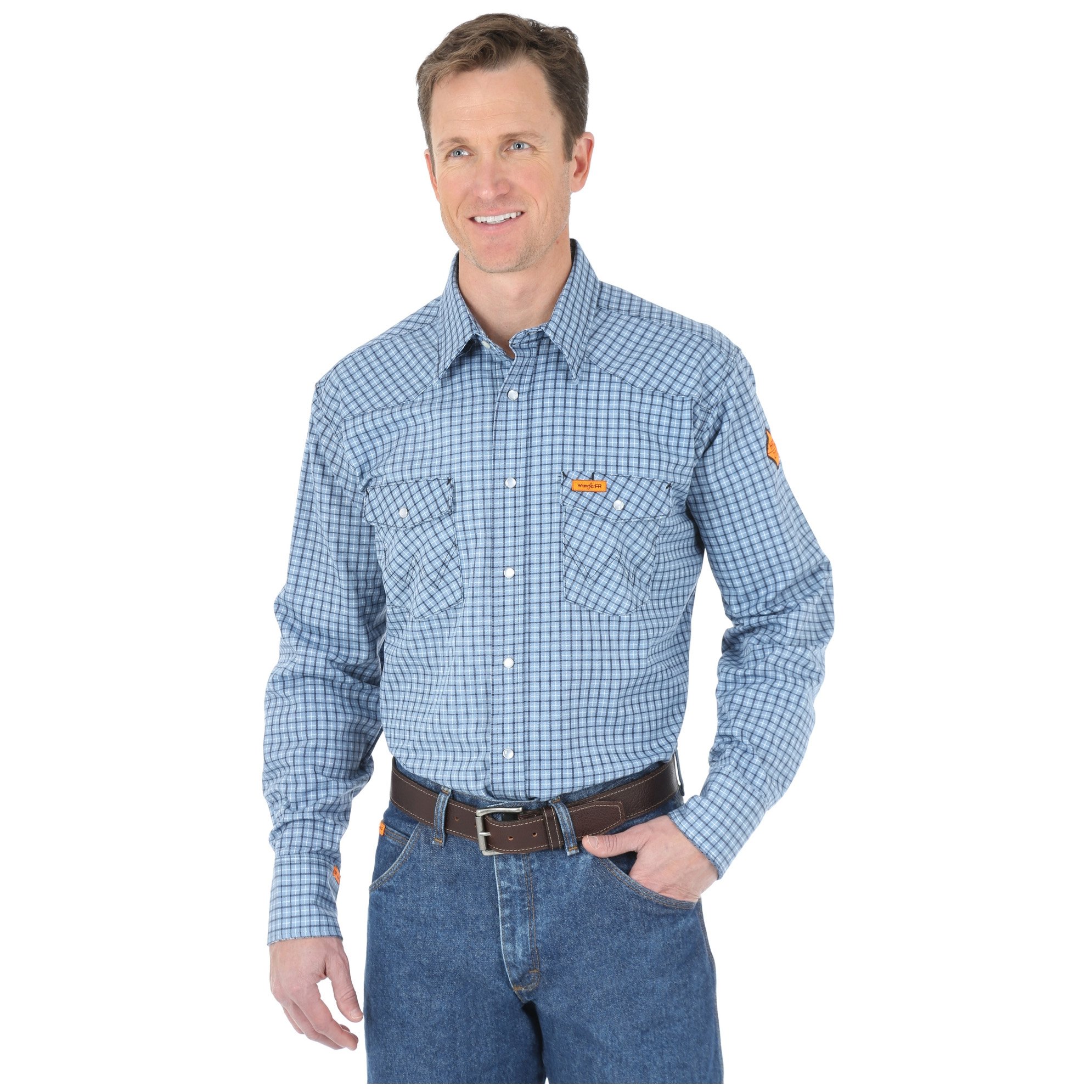WranglerMen's Flame Resistant Western Long Sleeve Two Pocket Snap Shirt Work Utility Button