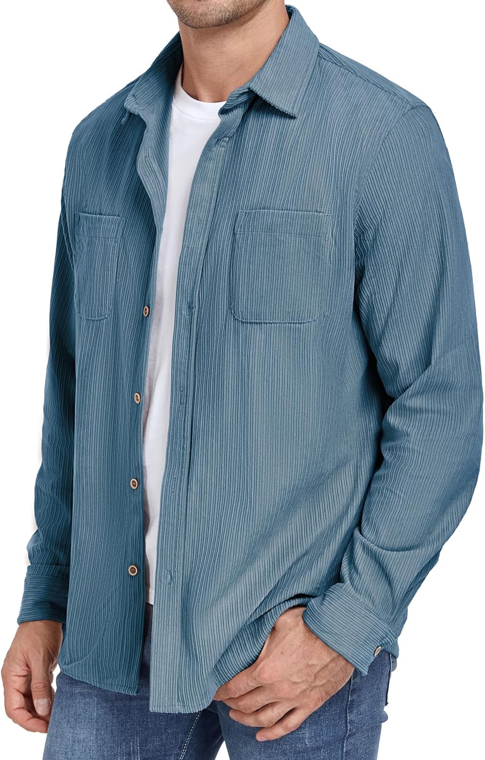 Men's Corduroy Shirt Jacket Casual Long Sleeve Button Down Shirts Lightweight Shacket Overshirts with Pockets - Image 3