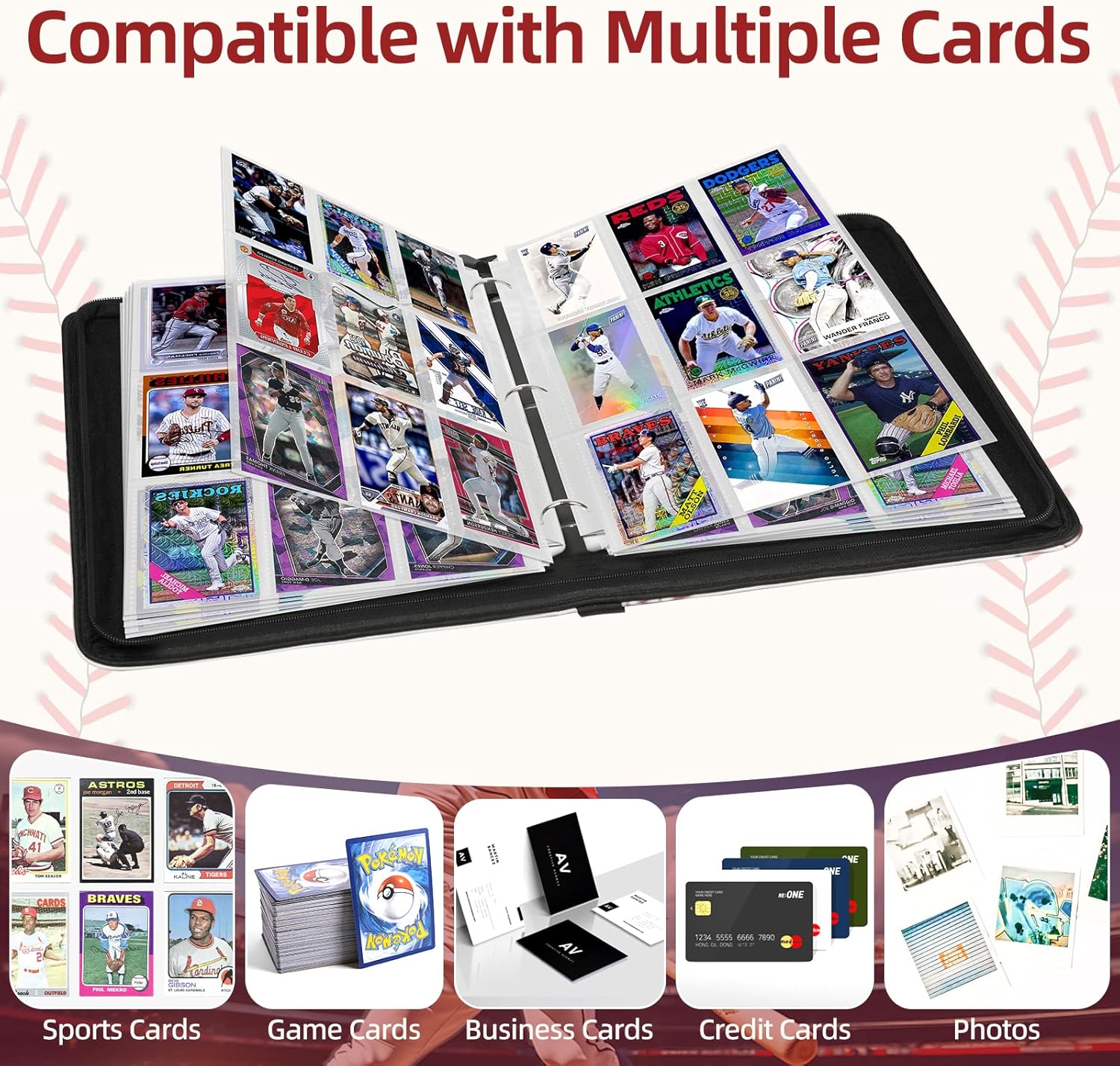 1080 Pockets Baseball Card Binder 9 Pocket, Trading Card Binder With 60 Removable Sleeves, Baseball Card Holder Sports Card Collection Binder Top Loader Binder For MTG, TCG, Game Gifts For Boys