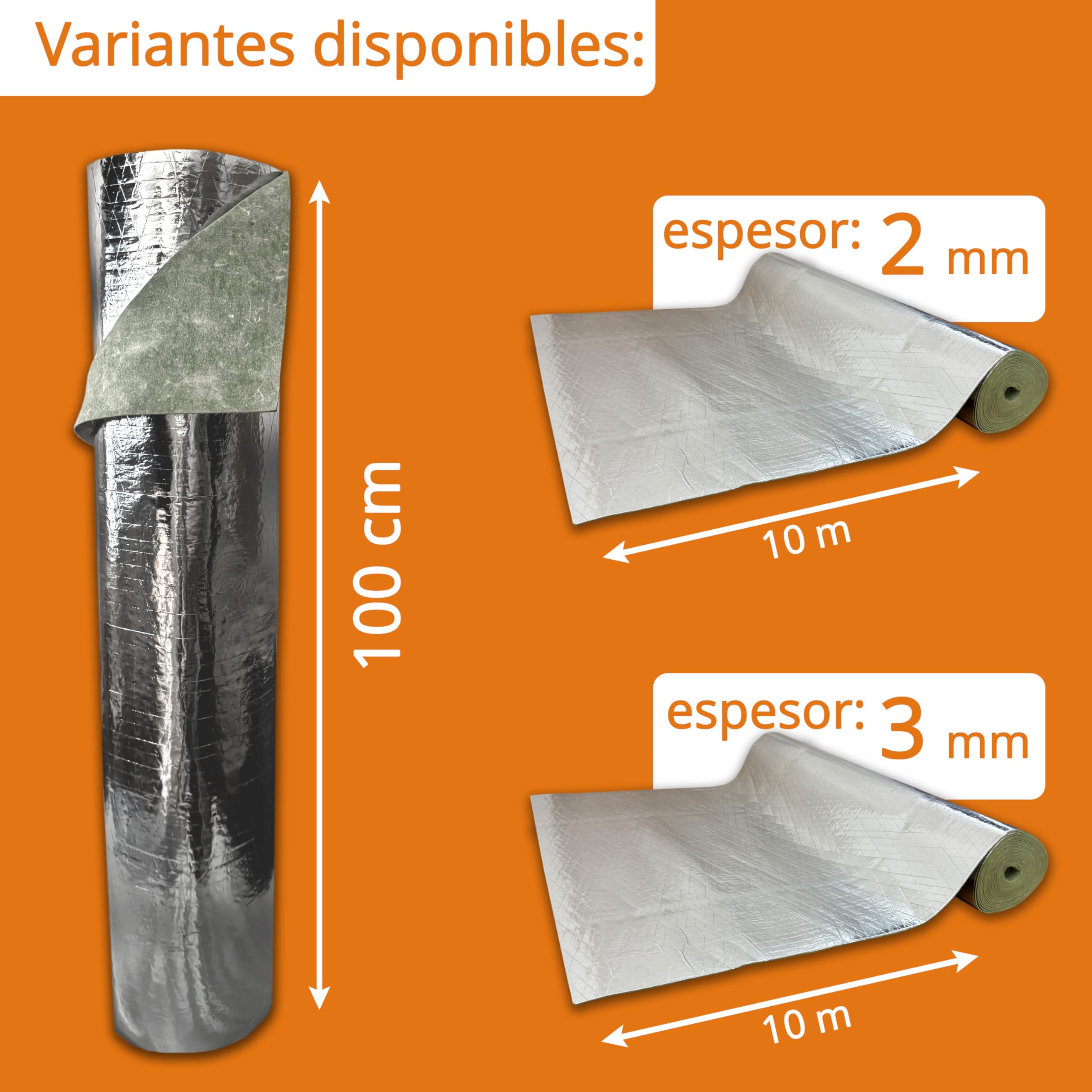 50 m² | Aislamiento acústico de impacto uficell® TOPSONIC AKUSTIC ALU - 3 mm de espesor - ideal para calefacción por suelo radiante (3 mm de espesor, 50 m² / 5 rollos de 10 m)