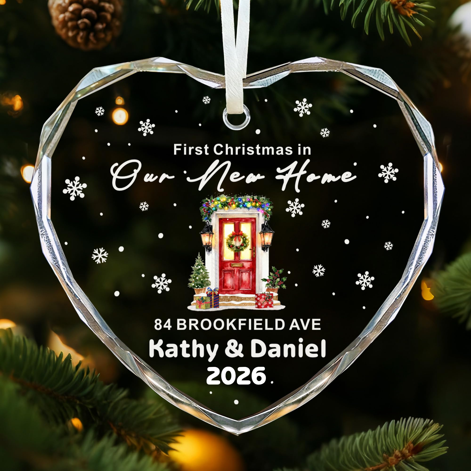 EDSG Personalised First Christmas in New Home 2026, New Home Christmas Decoration Bauble, 1st Christmas House Ornament Tree Decoration Gifts for Housewarming Family (Heart, Design 2)