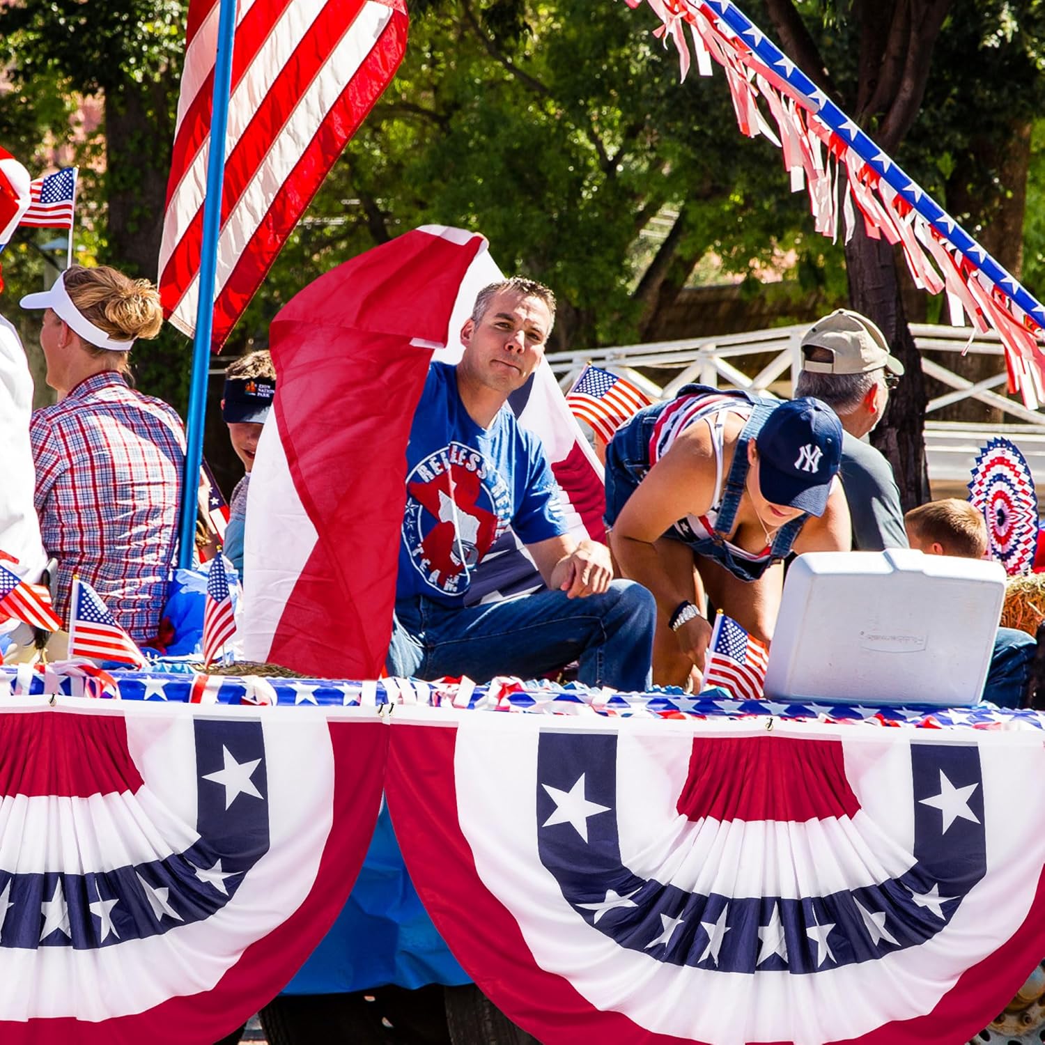 3 x 6 Ft Bunting Flags, Large Patriotic USA Pleated Fan Flags, 4th of July Decorations Bunting Banner Half Fan Flag for Independence Day Memorial Day Outdoor Home Door Yard Decor (Set of 4) - Image 7