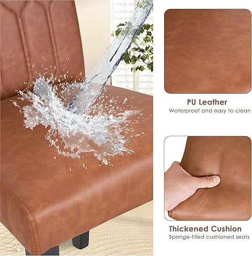 Miniatura 6 de VECELO Juego de 4 sillas de comedor tapizadas, modernas Parsons de piel sintética, patas de madera maciza con almohadillas de goma, para sala de