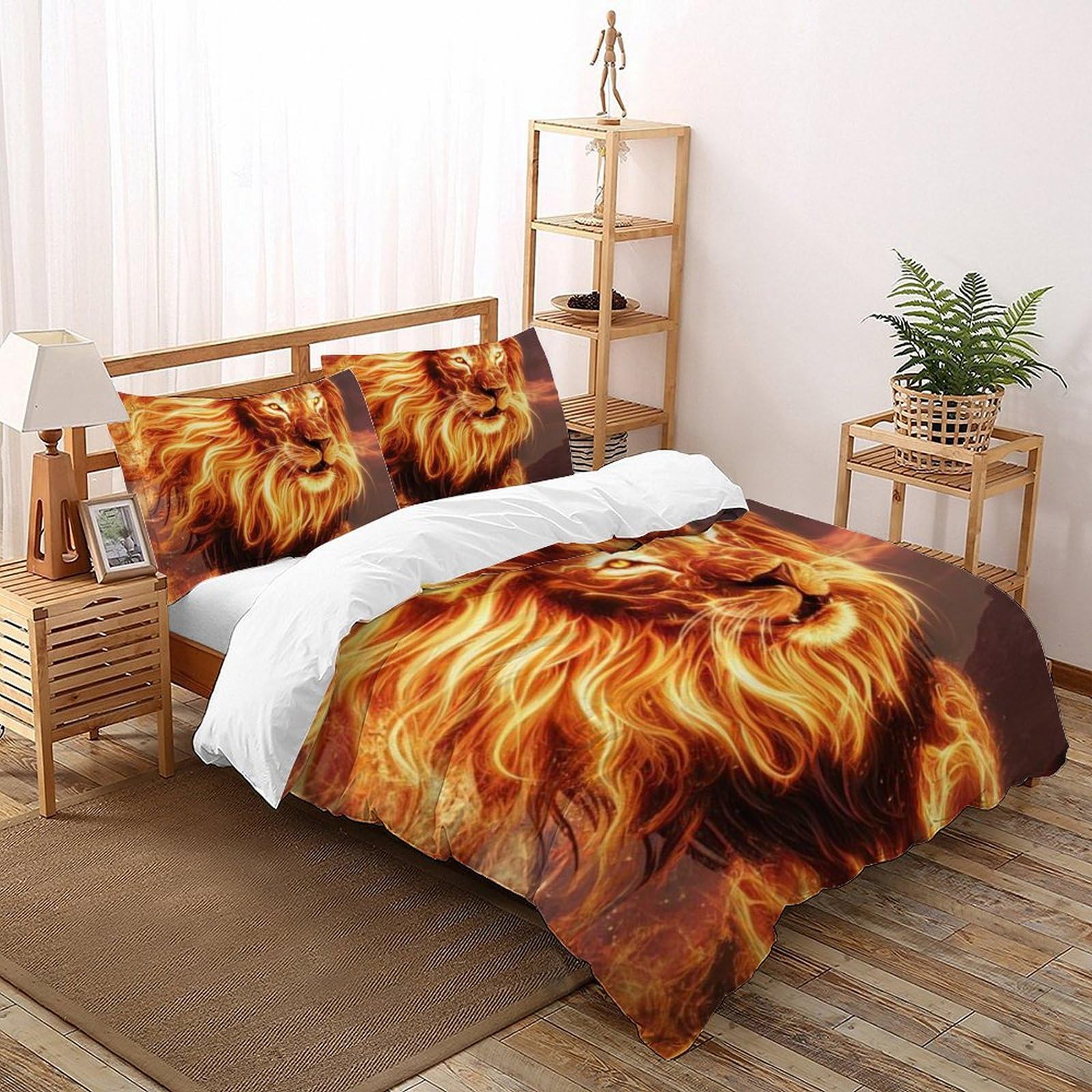 Housse de couette King 220x240 Flame Lion animaux imprimé 3D avec taies d'oreiller