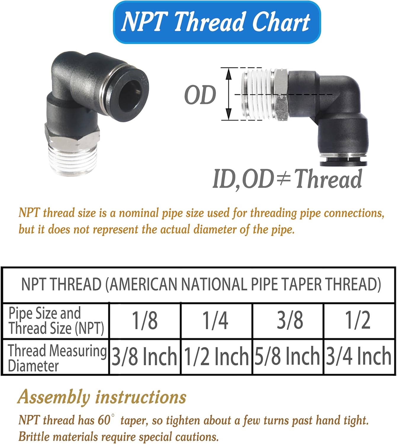 1/4 Air hose fittings, Air fittings Male Elbow 1/4 Inch Tube OD x 1/8 NPT Thread Push to Connect Fitting, PL-1/4-N1 (Pack of 10) (1/4-1/8)