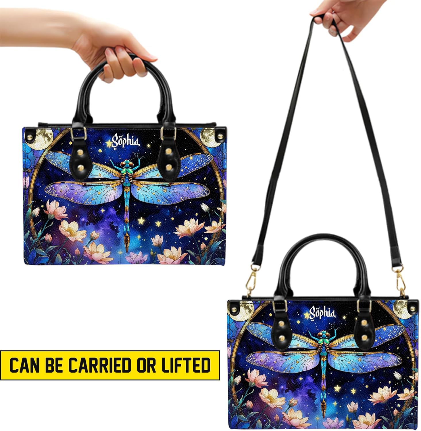 Personalized Dragonfly Leather Bag, Custom Colorful Dragonflies Handbag and Purse Set, Christmas Birthday Gift for Mom, Woman