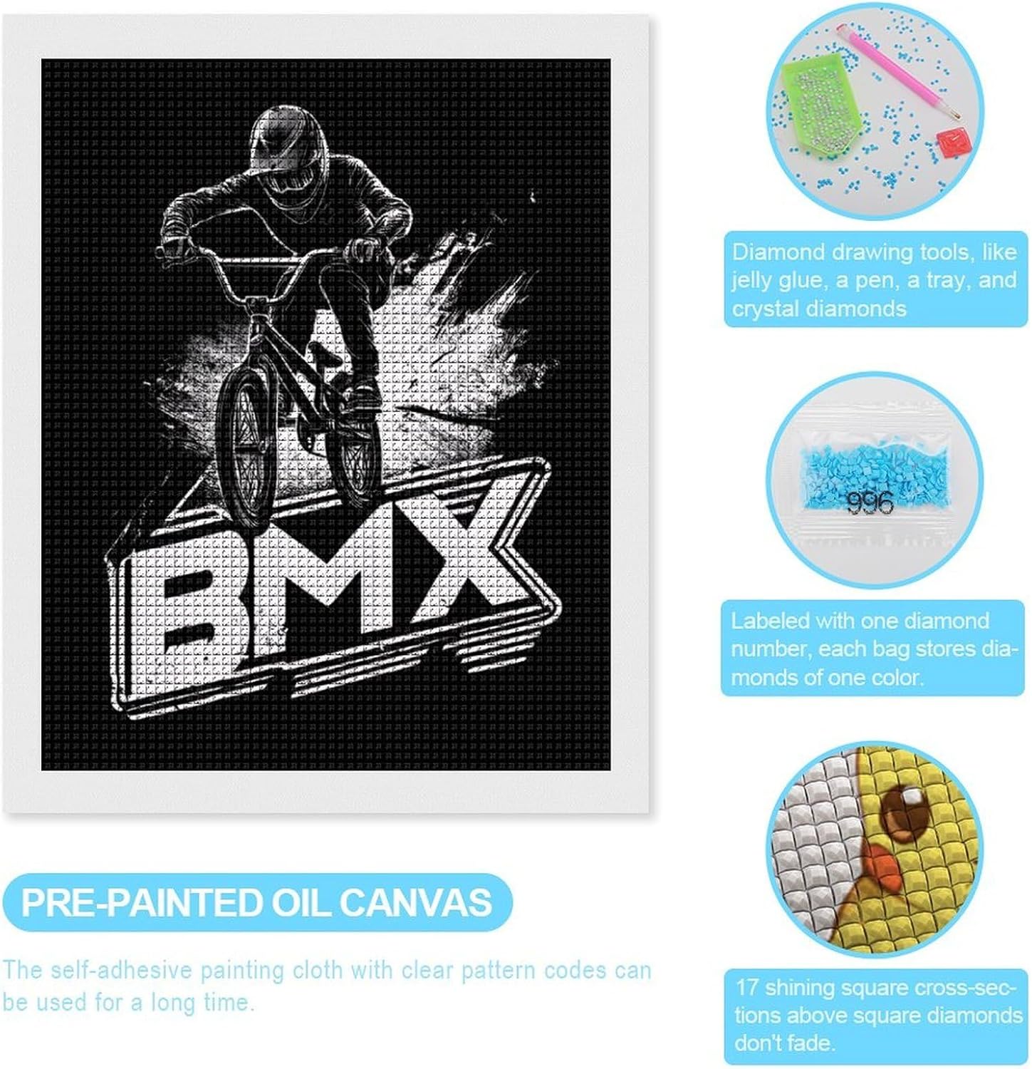 BMX Bike Funny Diamond Art Painting Kits Paint by Number Drill Arts Pictures DIY Craft Wall Decor