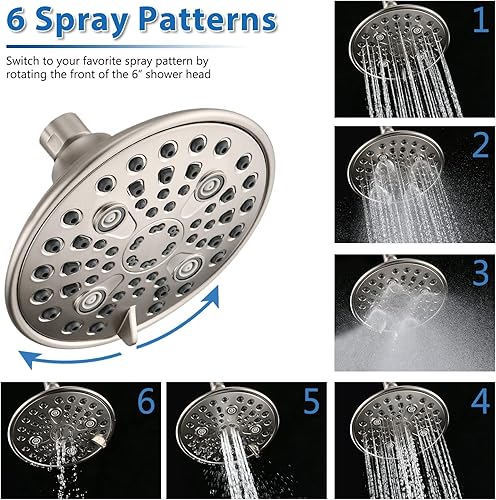 Miniatura 3 de Proox Cabezal de ducha doble con válvula incorporada diseño de cabezal de ducha doble de alta presión de 6 ajustes para parejas en el baño o en la