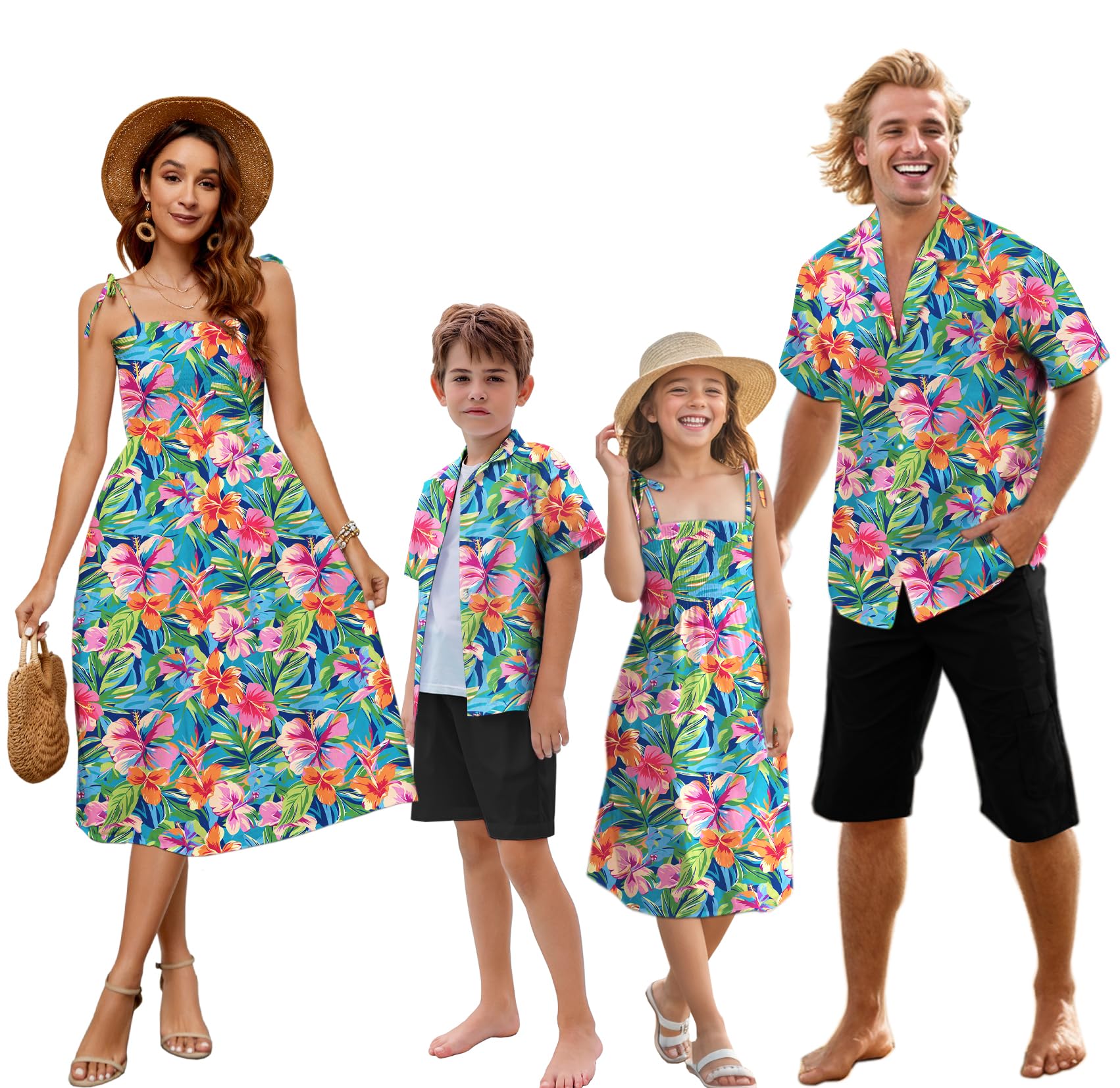 SANGTREE Family Matching Hawaiian Outfits , Casual Beach Travel Clothes ，Vacation Clothing Set for Women &amp; Men &amp; Girls &amp; Boys