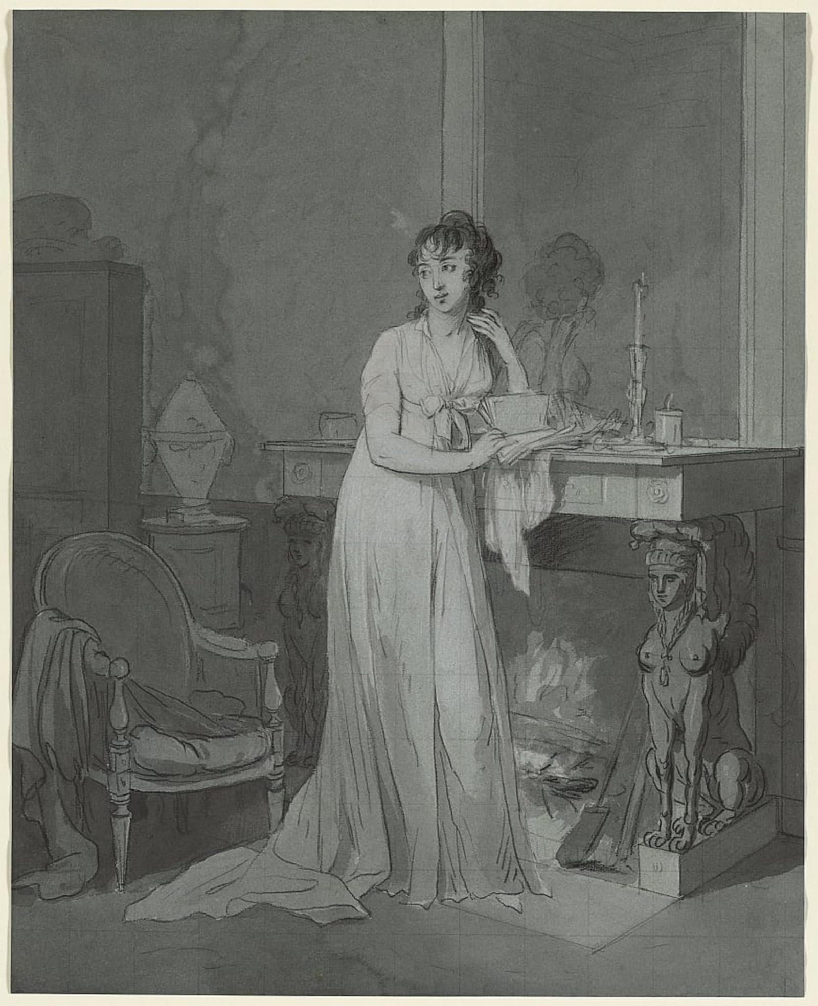 SERENDIPITP Vintage Picture Print on Canvas Wall Art Poster Woman in Front of a Fireplace by Louis Leopold Boilly Artwork Print Poster for Wall Decor 60x90cm