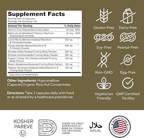 Miniatura 5 de Zahler Complejo de hongos de alta calidad, concentración, calma e inmunidad, 60 cápsulas.