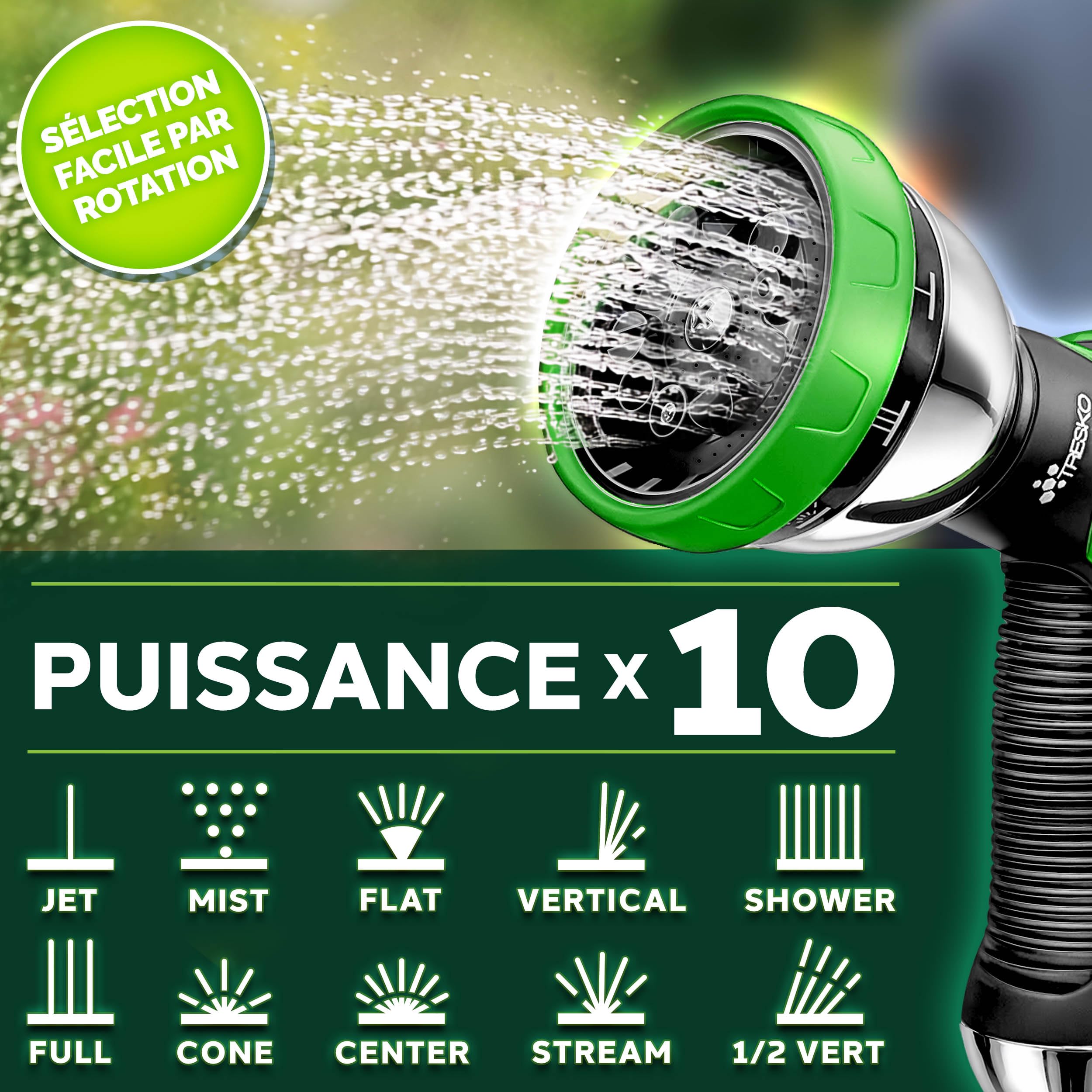 TRESKO® Tuyau d'arrosage Flexible et Extensible pour Jardin | Extensible | avec 3 Embouts en Latex | Tuyau d'arrosage rétractable (Vert, 15m)