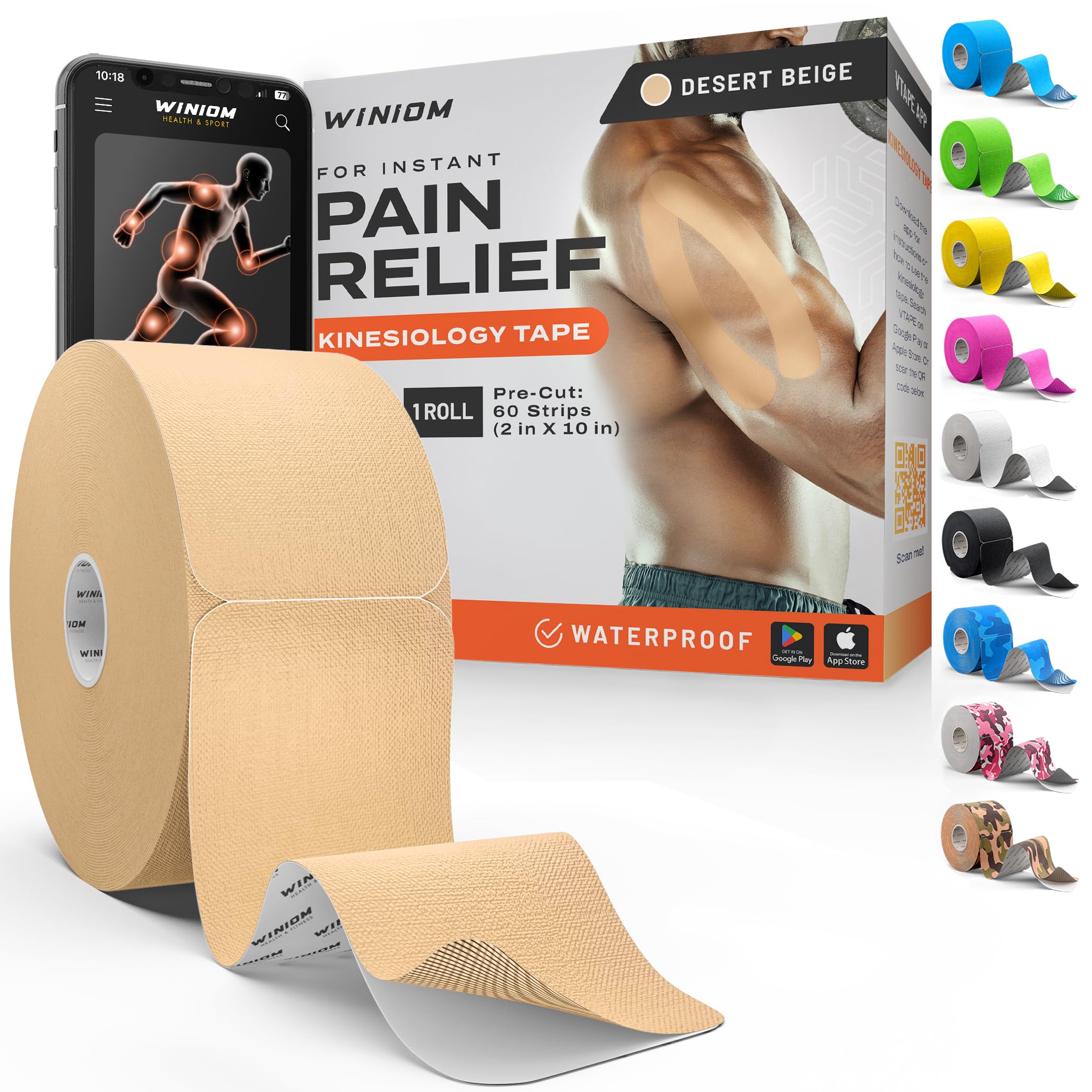 Precut Kinesiology Tape - Waterproof Athletic Tape Roll, 2"x50ft