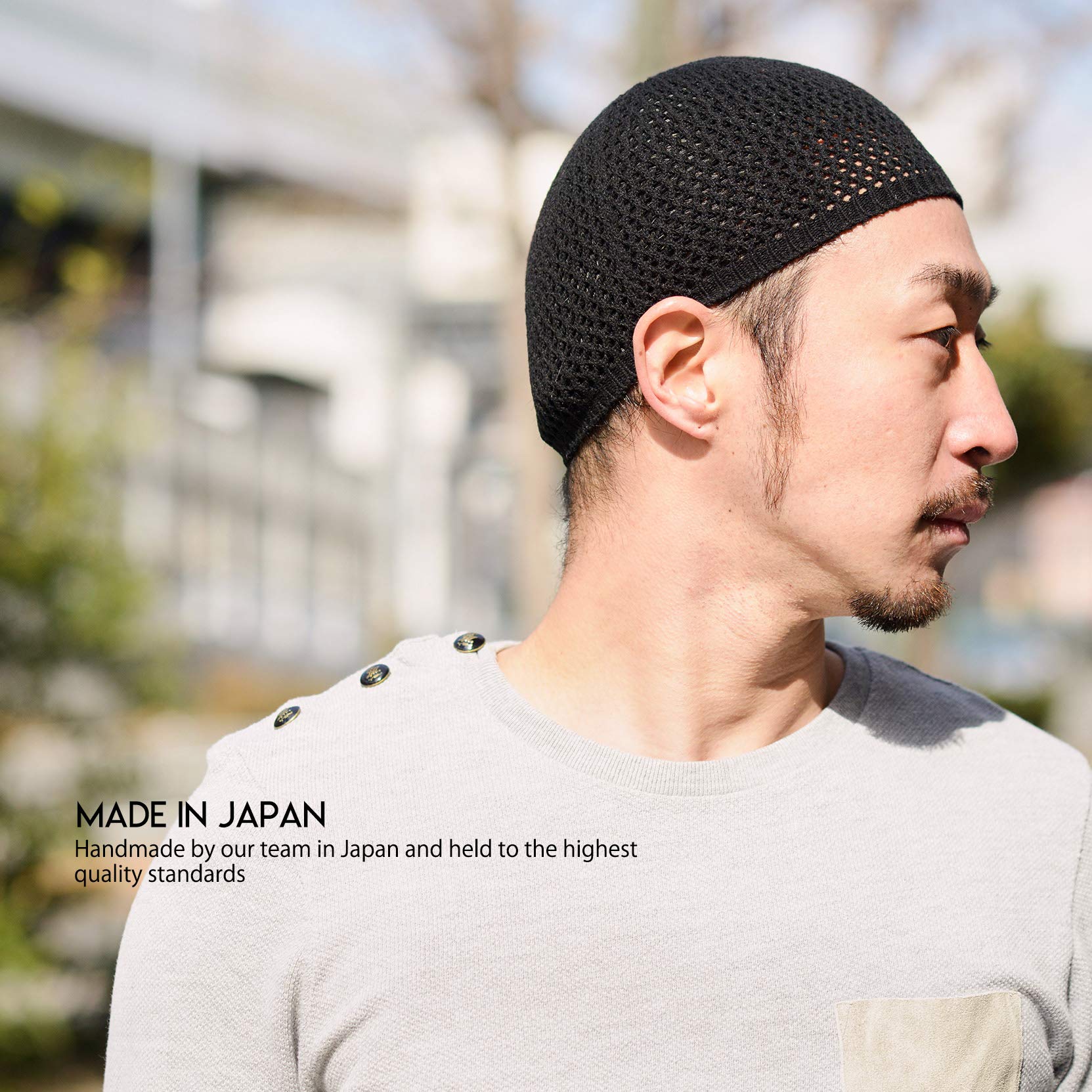 CHARM Silk Kufi Hat Skull Cap - Mens Beanie Hat Handmade in Japan Stretchy Gray L
