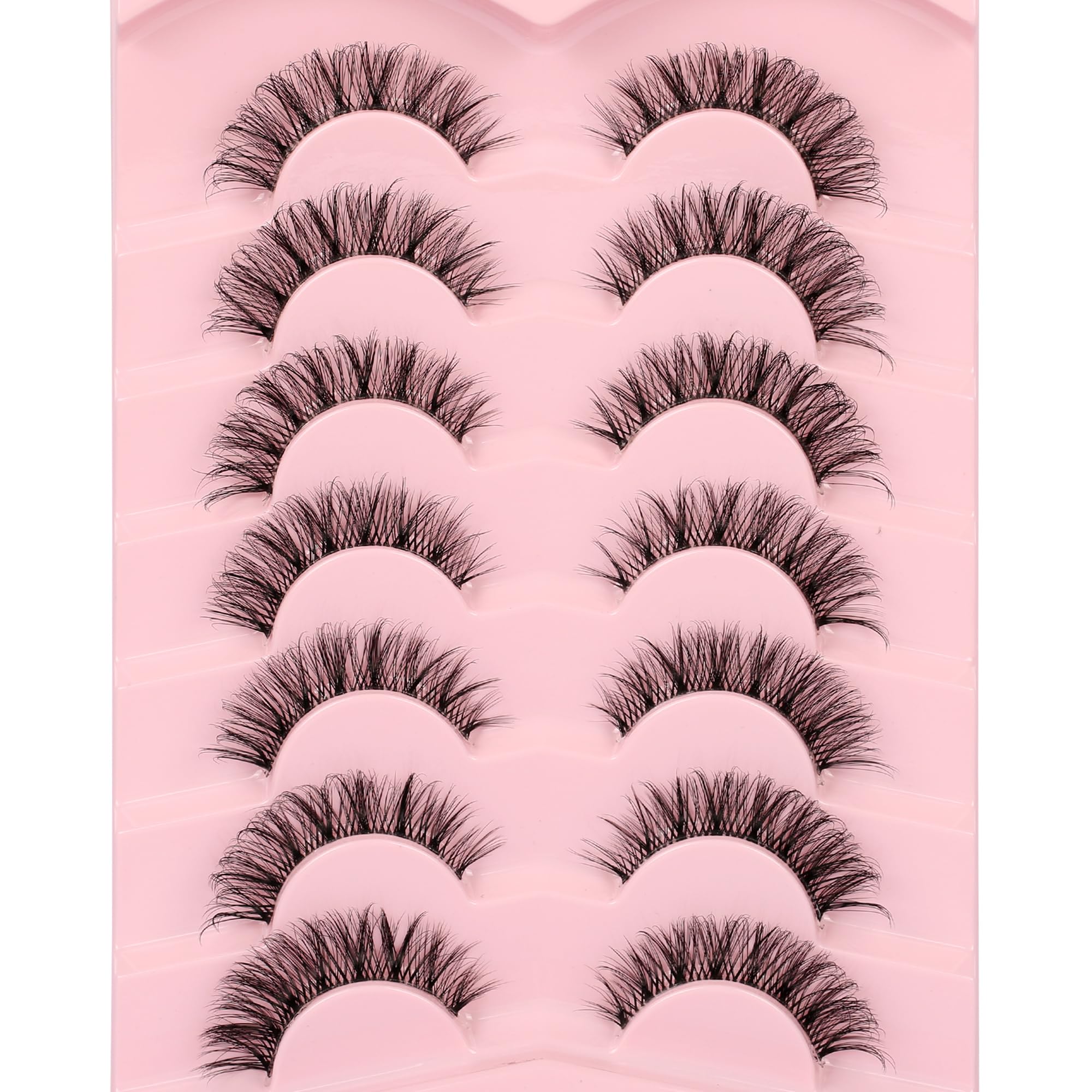 False Eyelashes 6D Lightweight Natural Comfortable Demi Wispy Cat Eye Lashes Clear Band Daily Eyelashes Strips Fluffy Soft Faux Mink Strip 7 works Lashes Fake Eyelashes Packs by Himirell