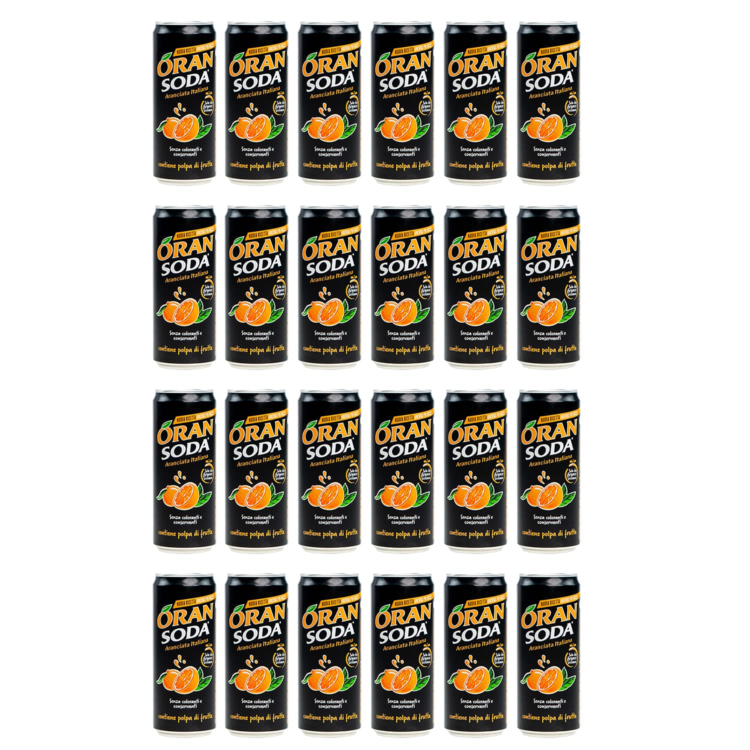 Oran Soda Limonade (24 x 330ml) von Crodo - Orangenlimonade - mit Fruchtfleisch - natürliche Aromen - Orangen aus Süditalien - erfrischend fruchtig - pur oder als Cocktail genießen - EINWEG Dose