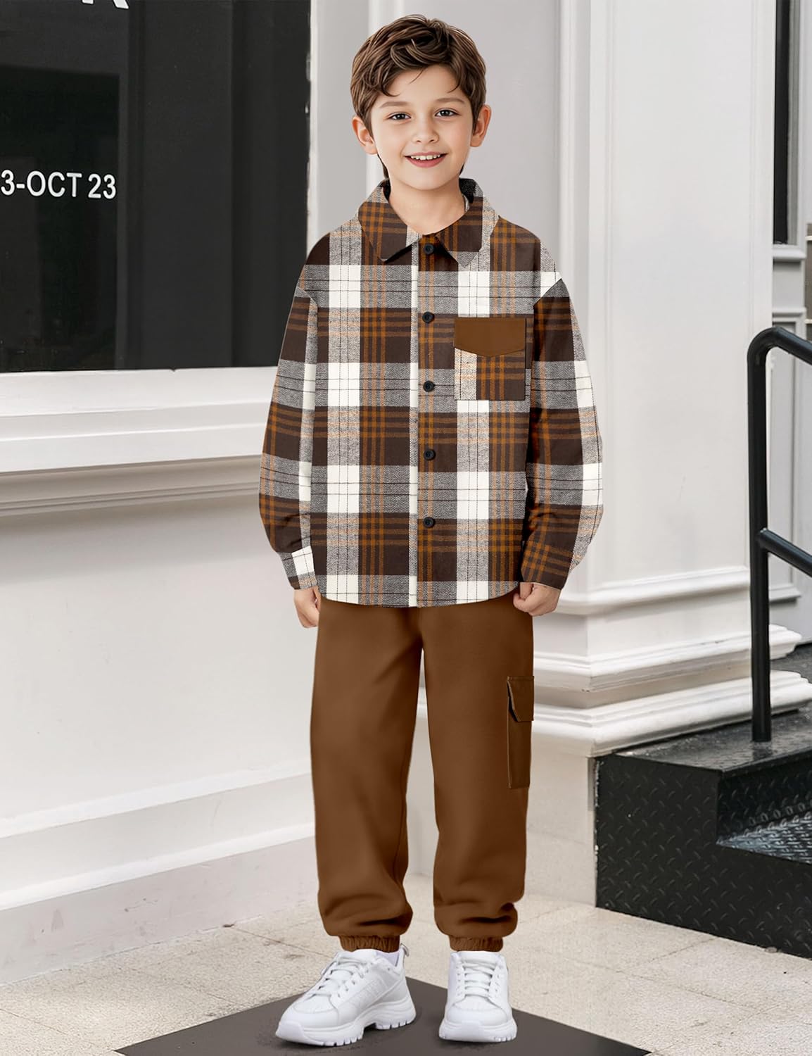 Toddler Boys Clothes Long Sleeve Flannel Plaid Button Shirt +Cargo Pants 2 Pcs Fall Winter Kids Outfits Set for 3-8T - Image 3