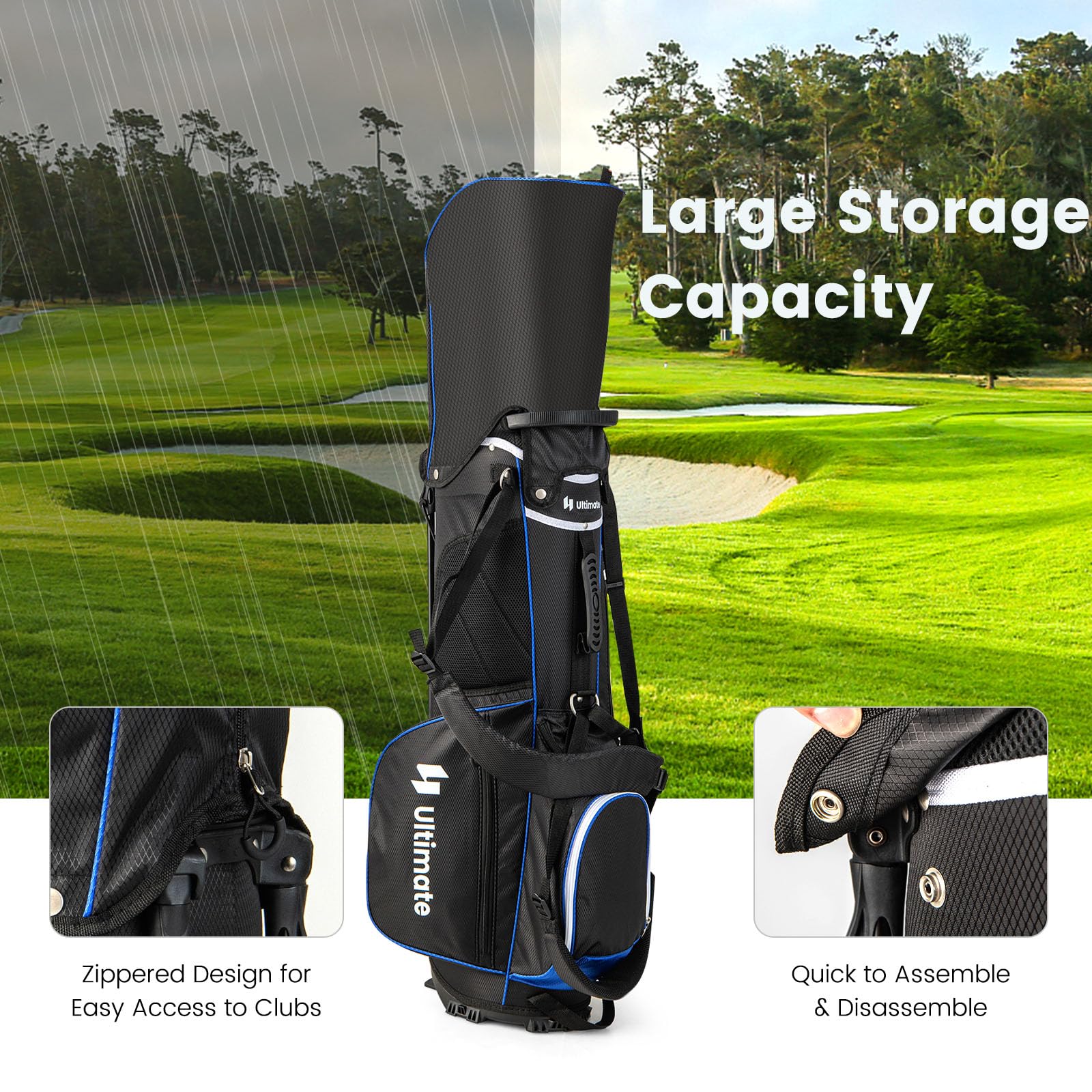 LIFEZEAL Bolsa de Golf con Soporte, Bolsa de Palos con 14 Compartimentos, Bolsa de Golf Ligera con Doble Correa para el Hombro, 6 Bolsillos con Cremallera, Funda de Lluvia, para Hombre y Mujer