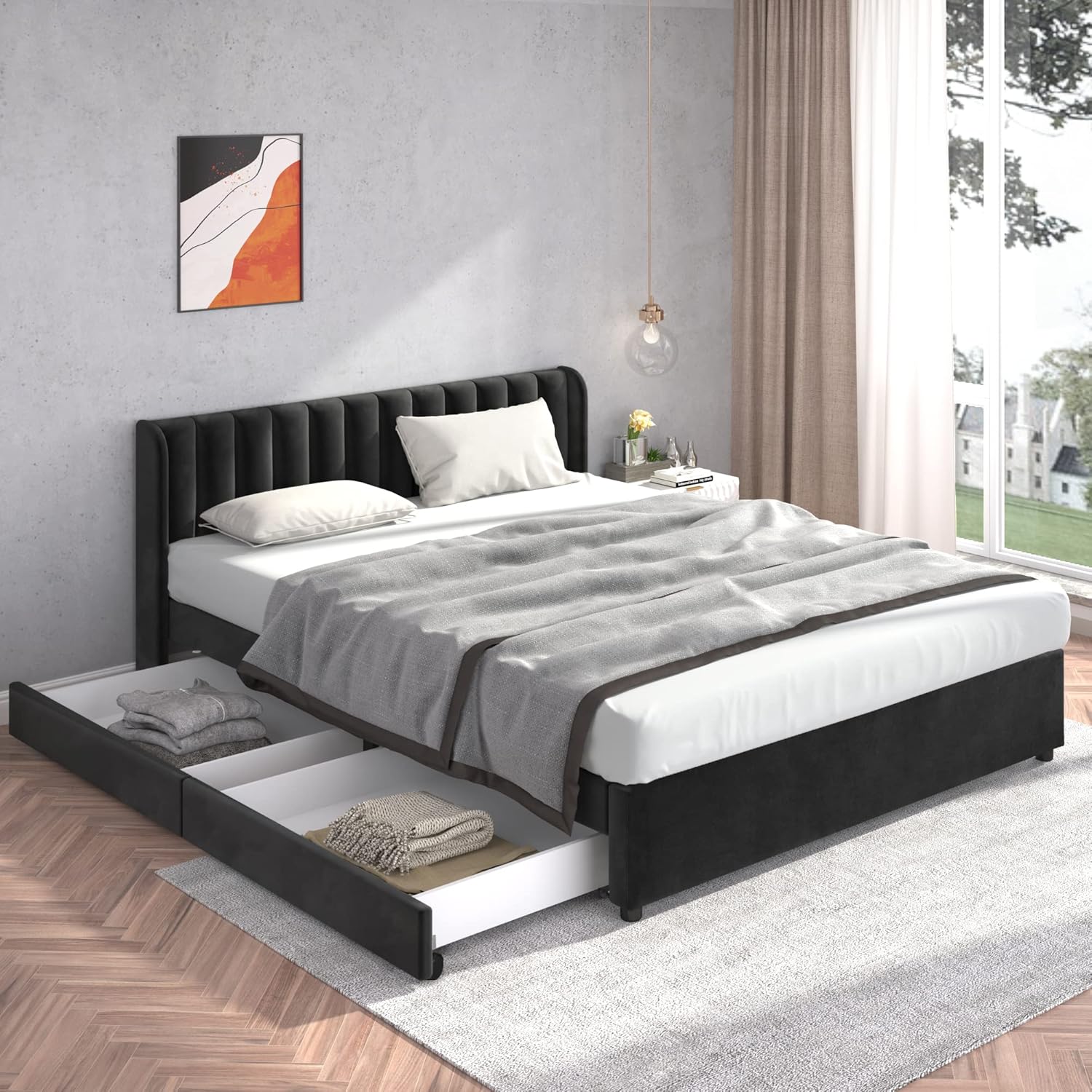 KecDuey Upholstered bed 180 x 200 cm, double bed, bed frame with