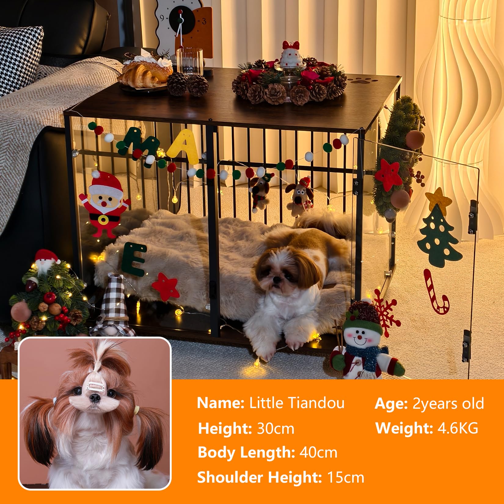 Bingopaw Jaula para Perros Mediano Mueble 77x60x65cm Jaula Perros Transparente de Vidrio Templado Resistente a Las Mordidas y Duradera con Hierro Fuerte Anticorrosivo y Superficie de Mesa