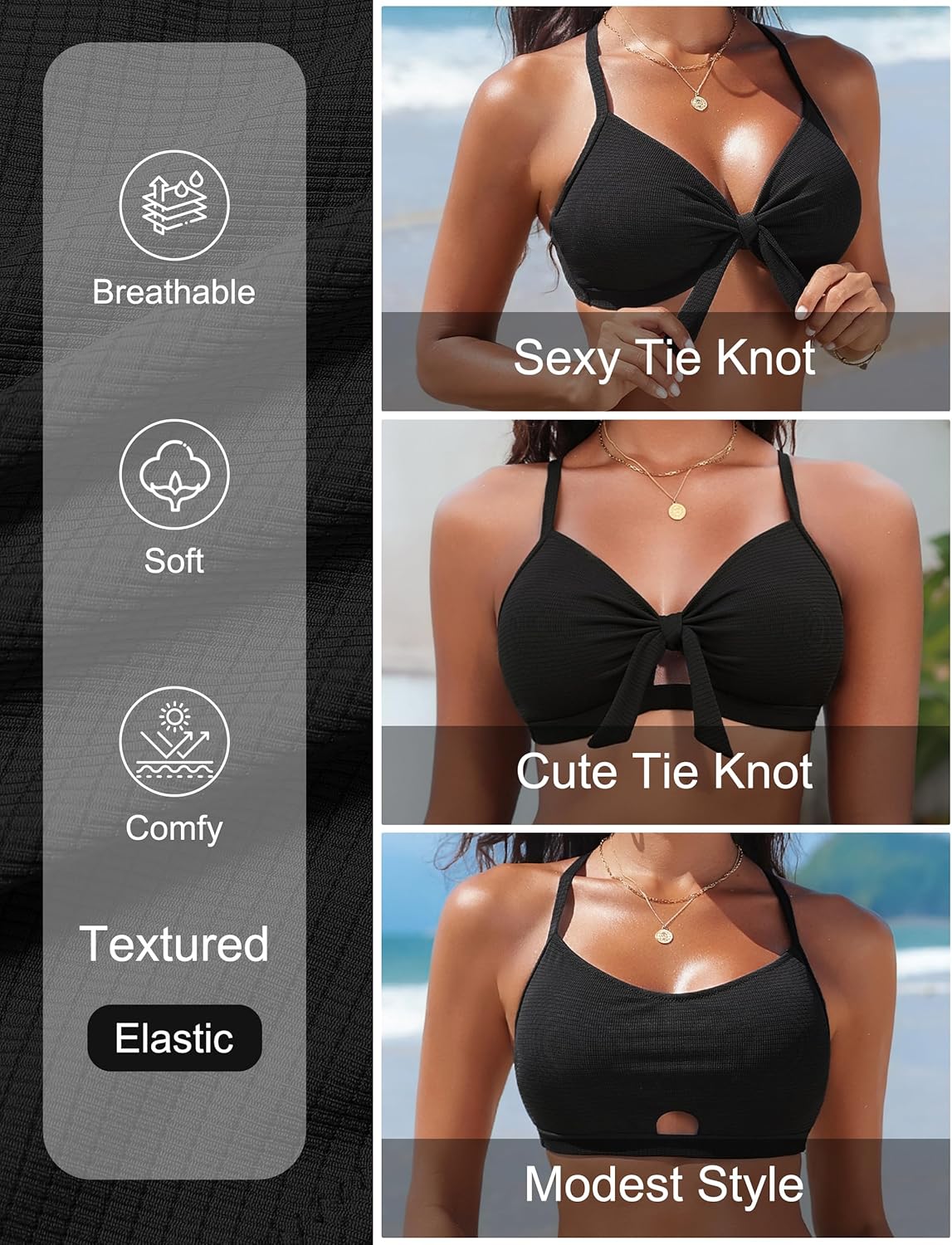 Blooming Jelly Womens High Waisted Bikini Sets Tie Knot Tummy Control Swimsuits Two Piece Bathing Suit Textured Swimwear - Image 4