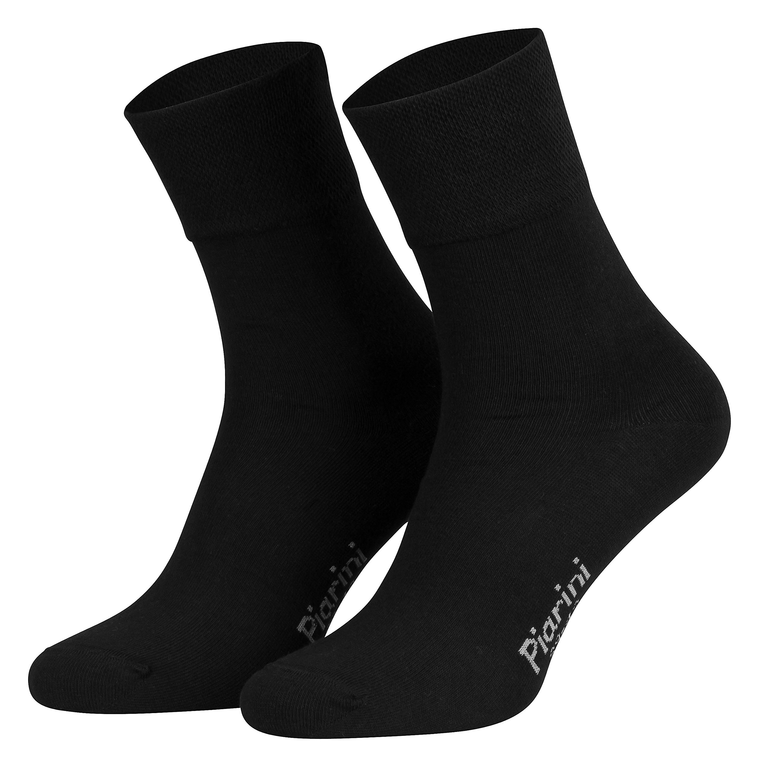 Piarini Unisex Socks with Comfort Cuffs - No Elastic - Black - UK6-8 (EU39-42) 8 Pairs