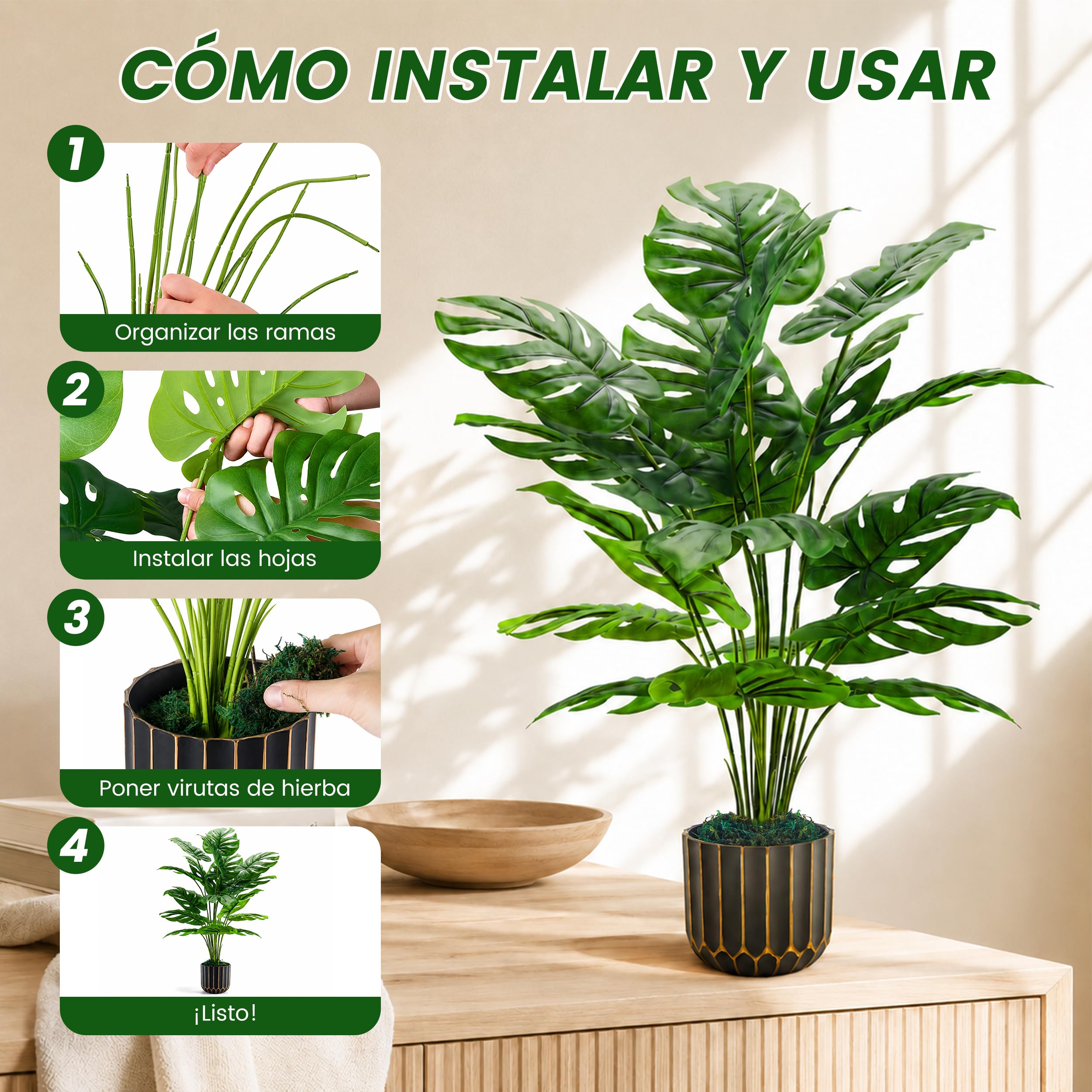 Der Rose Plantas falsas de Monstera artificiales altas para interiores y exteriores, para sala de estar, decoración del hogar