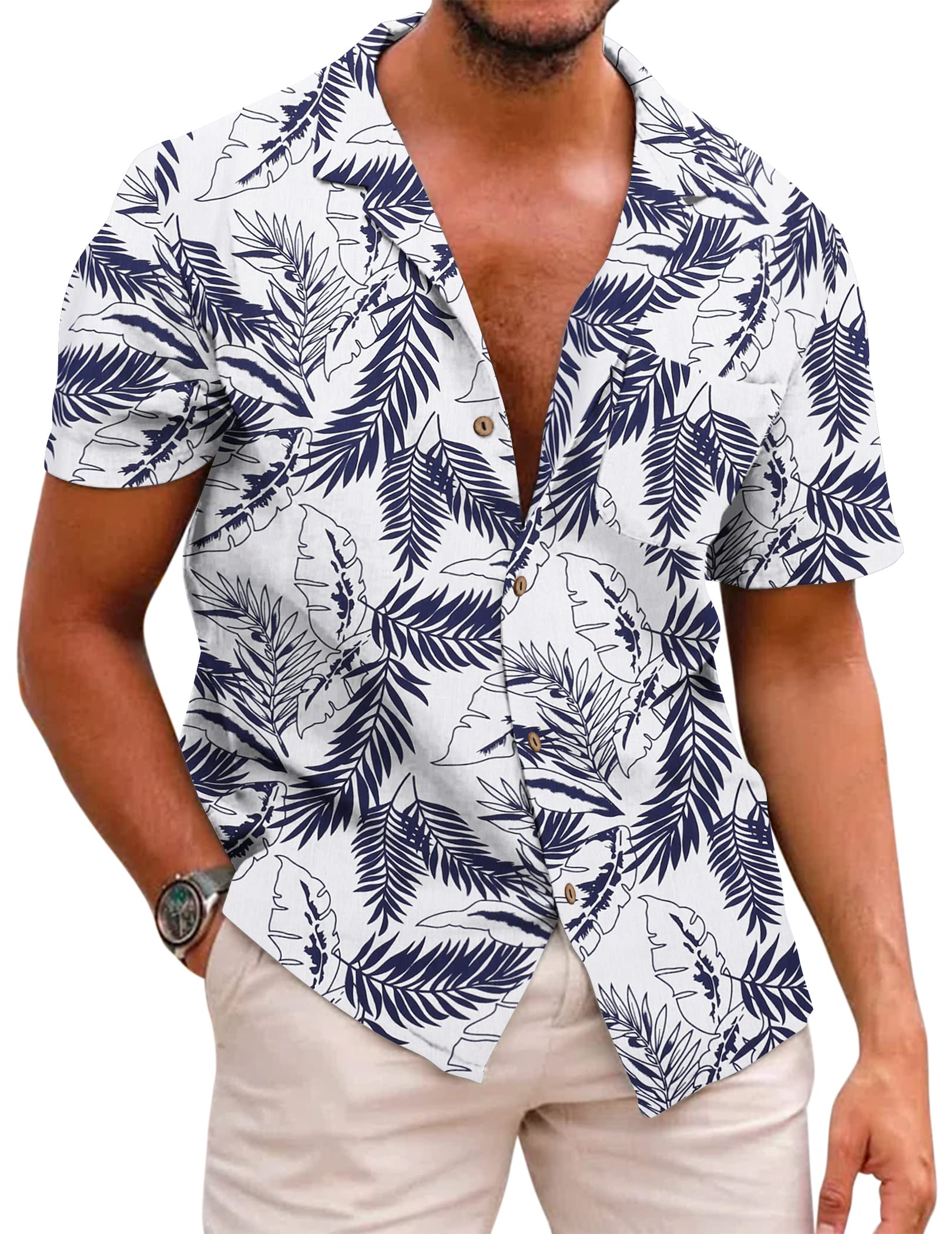 COOFANDY Leinenhemd Herren Hemd Sommer Kurzarm Herrenhemd Freizeit Sommer Hemden Einfarbig Basic Beach Shirt for Männer