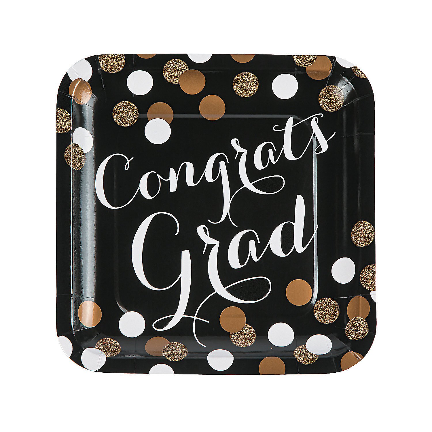 Fun Express - Black & Gold Grad Sq Dinner Plates for Graduation - Party Supplies - Print Tableware - Print Plates & Bowls - Graduation - 8 Pieces