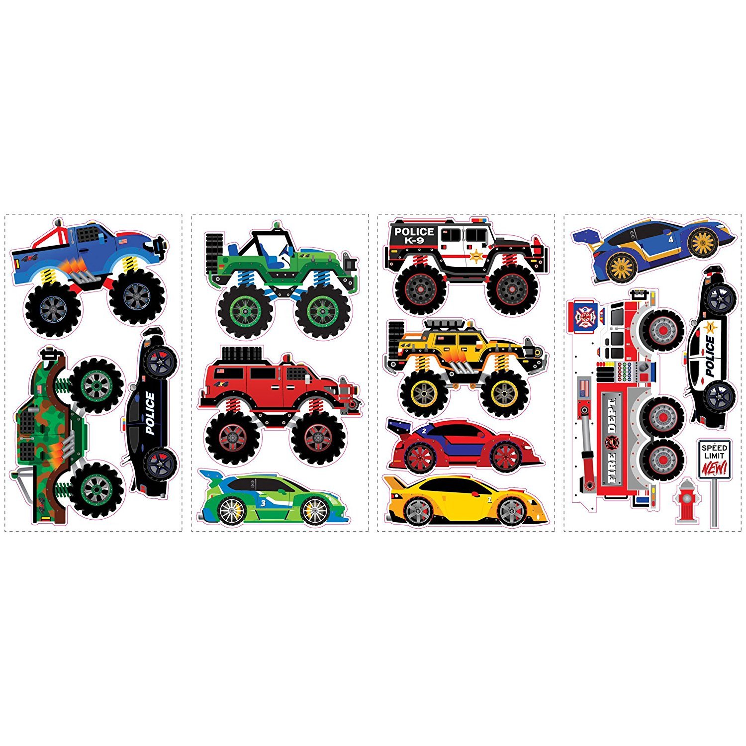 RoomMates SPD0004SCS New Speed Limit - Trucks Peel and Stick Wall Decals, Multicolor