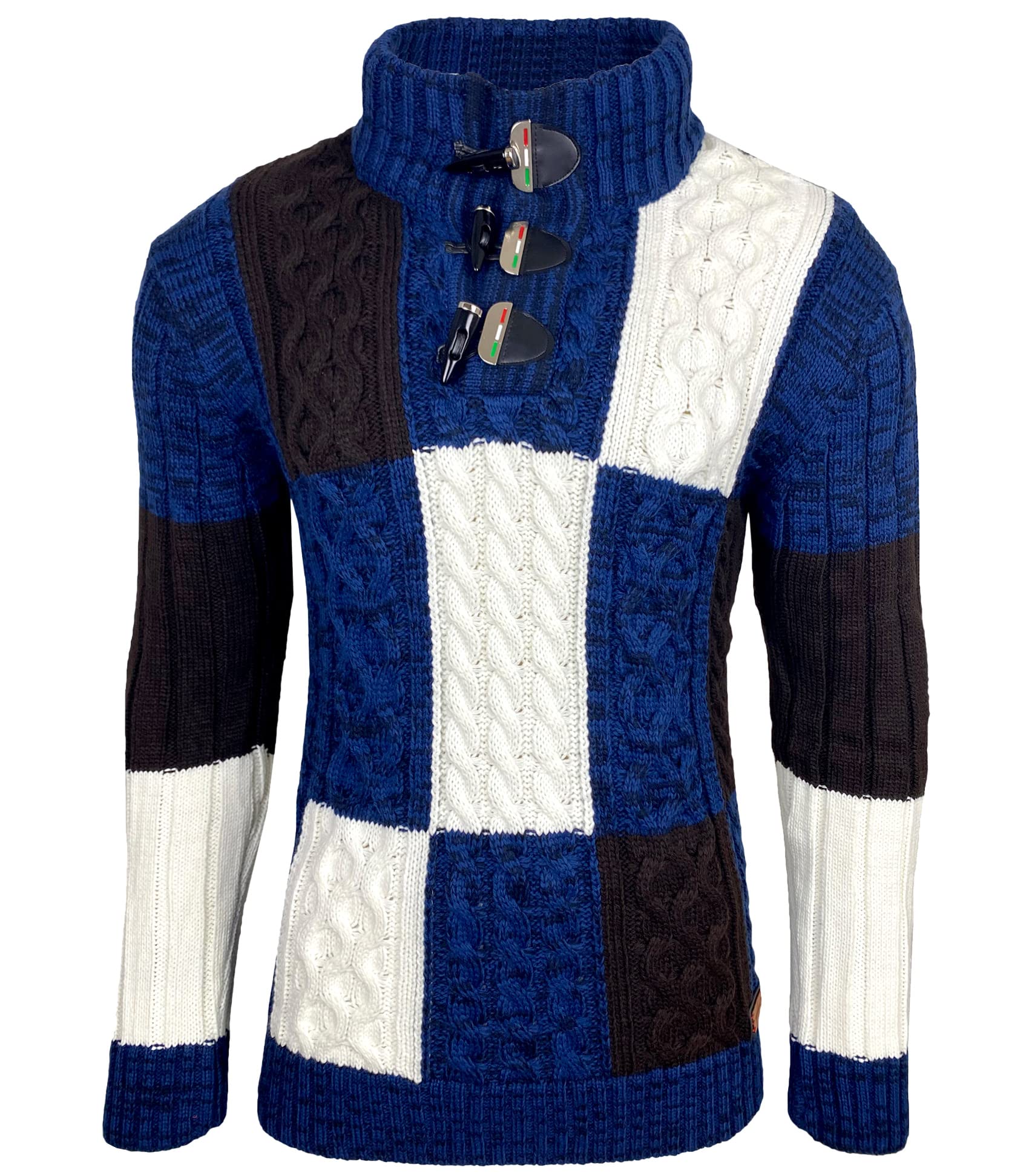 Jersey de punto grueso para hombre, cuello alto, chaqueta de invierno, diseño moteado, suéter B-51112, azul