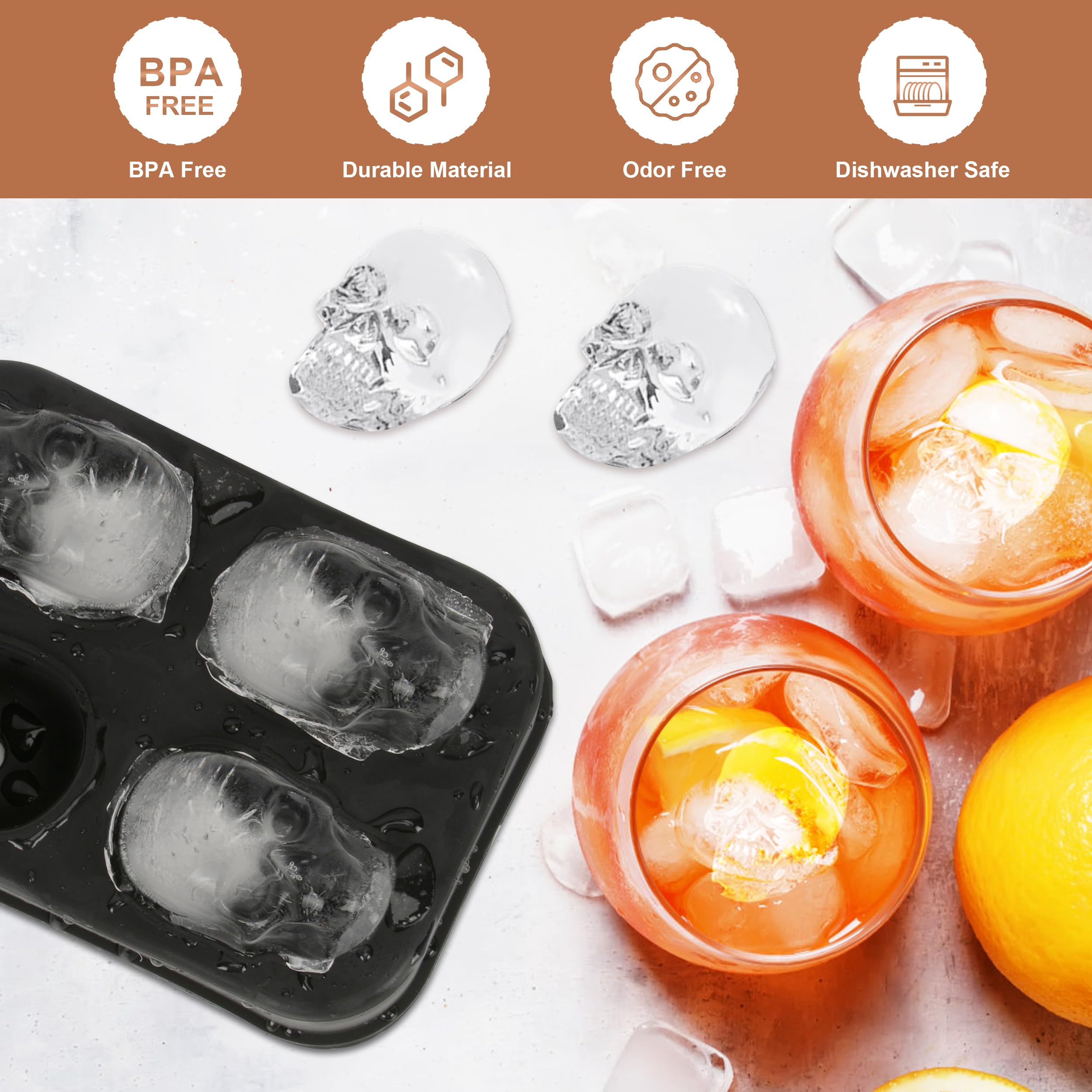 Attimal Ice Cube Tray Skull Shaped Silicone Ice Cube Molds Essential Bartender Accessory for Whiskey Cocktail Bourbon Lovers Eco Friendly Ice Cube Tray