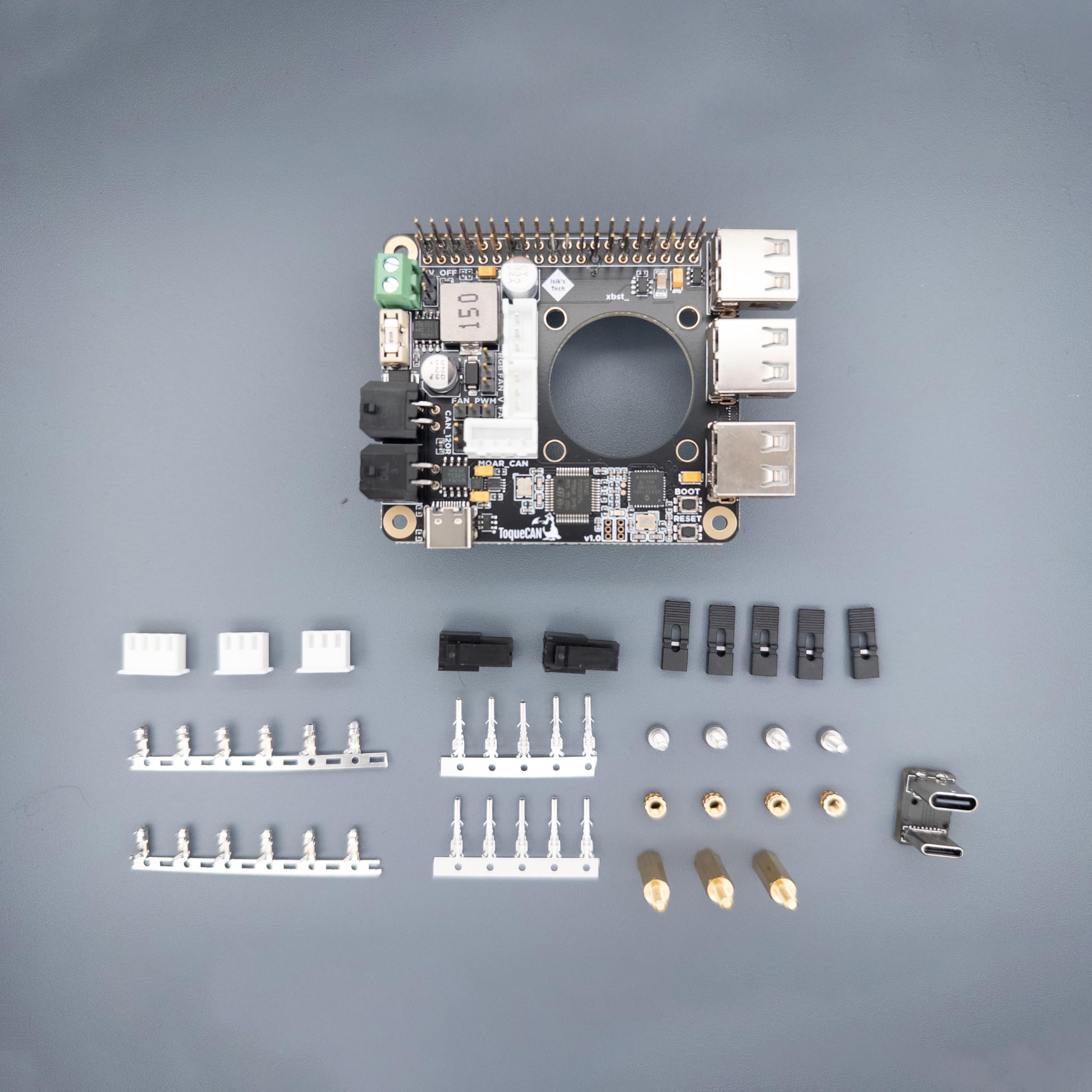 ToqueCAN: 2X CAN, 3X USB und 24V auf 5V Raspberry Pi Zubehör für Klipper 3D Drucker