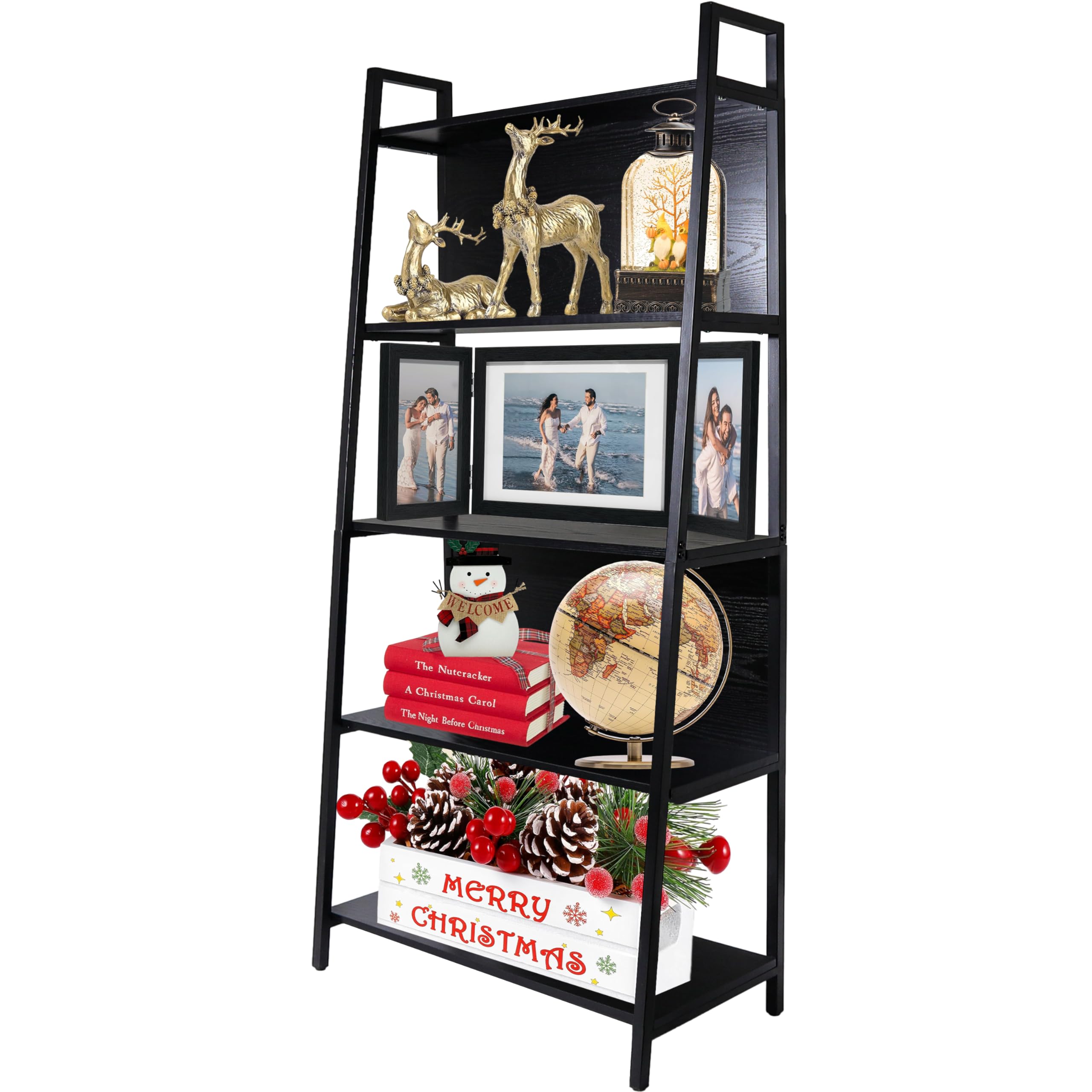 Photo 1 of Black Ladder Bookshelf 5-Tier, Metal Book Shelf Large Bookcase, Rustic Bookshelf for Bedroom, Living Room and Home Office