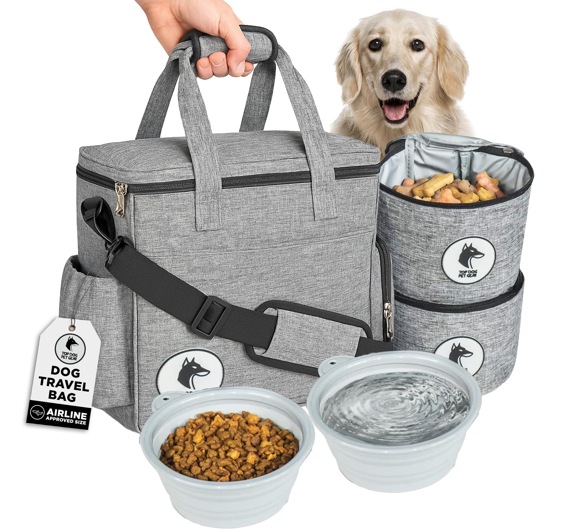 Dog Travel Bag for Supplies - Airline-Approved Backpack for Dogs - Pet Supply Organizer with Foldable Bowls Food