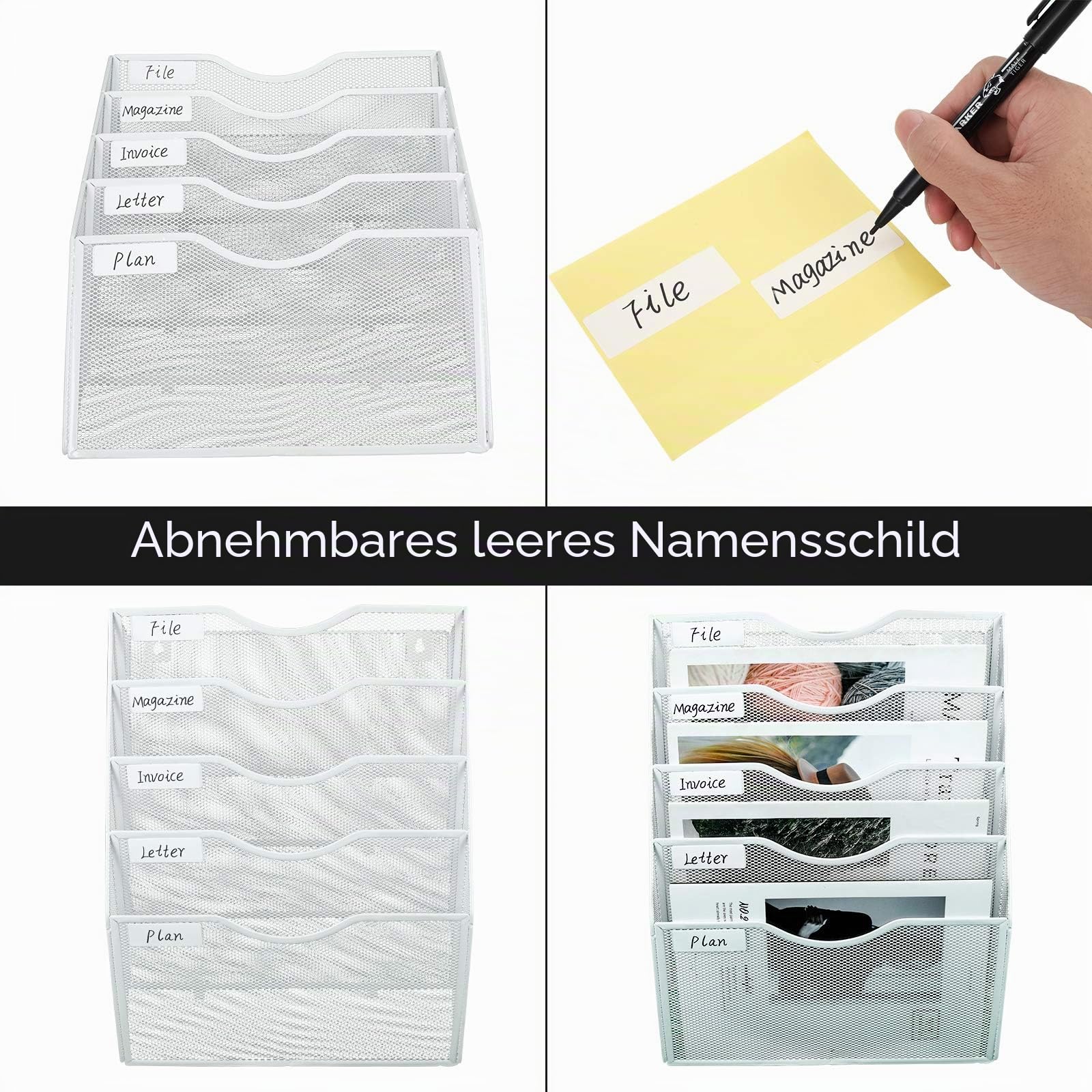 EasyPAG 5 Fächer Metall A4 Zeitschriftenhalter Wand Zeitschriften Wandhalter Aktenablage Dokumentenhalter Hängend Magazin Organizer Flyerhalter Prospektspender,Weiß
