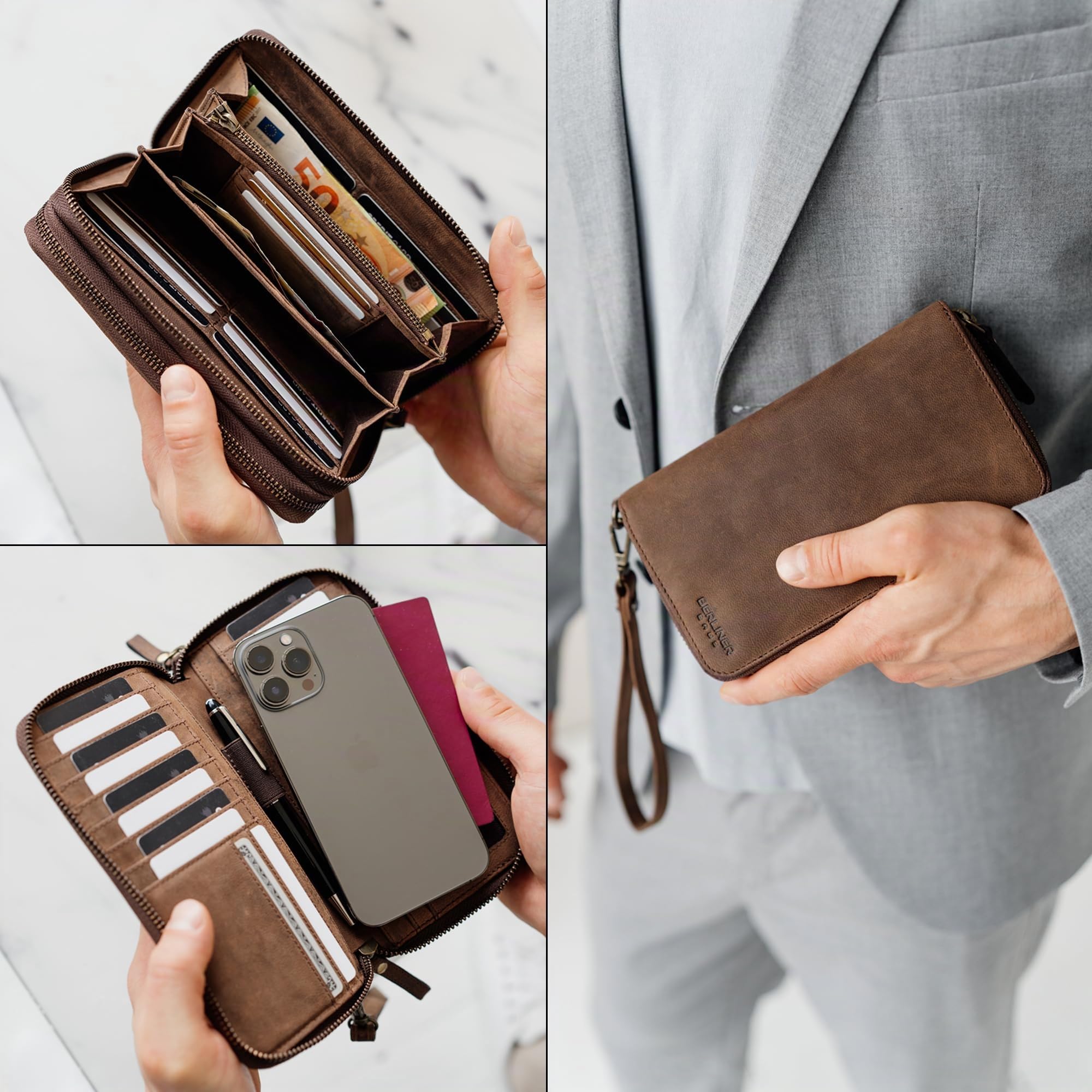 Berliner Bags Dallas M Cartera de Piel Auténtica Hombre, RFID, Organizador