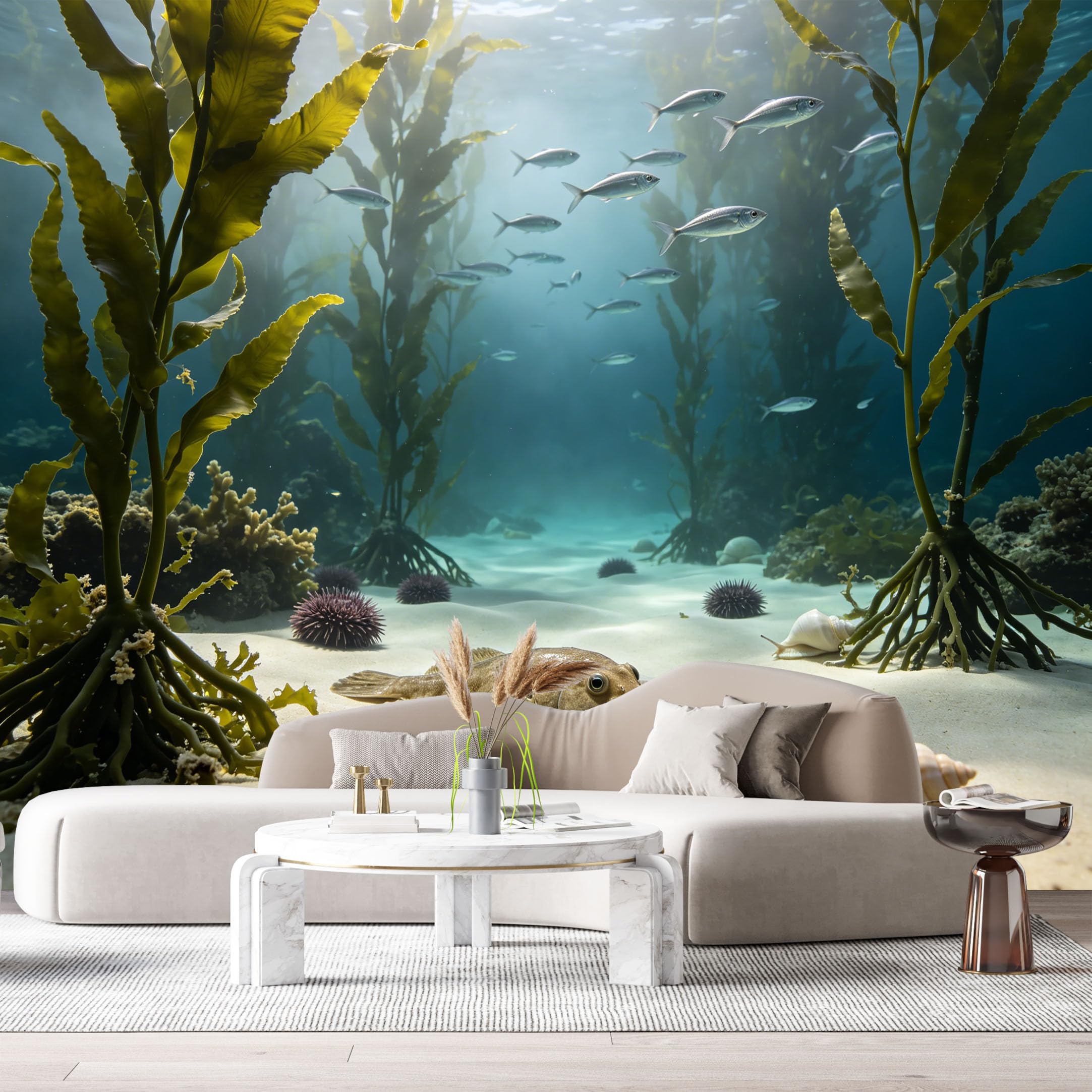 Custom Size Wall Murals Ocean Marine Marine Life Underwater Kelp Forest 3D Trompe L'Oeil SelfAdhesiveWall Fabric Removable Wallpaper Wall Decor for Living Room Bedroom Bathroom