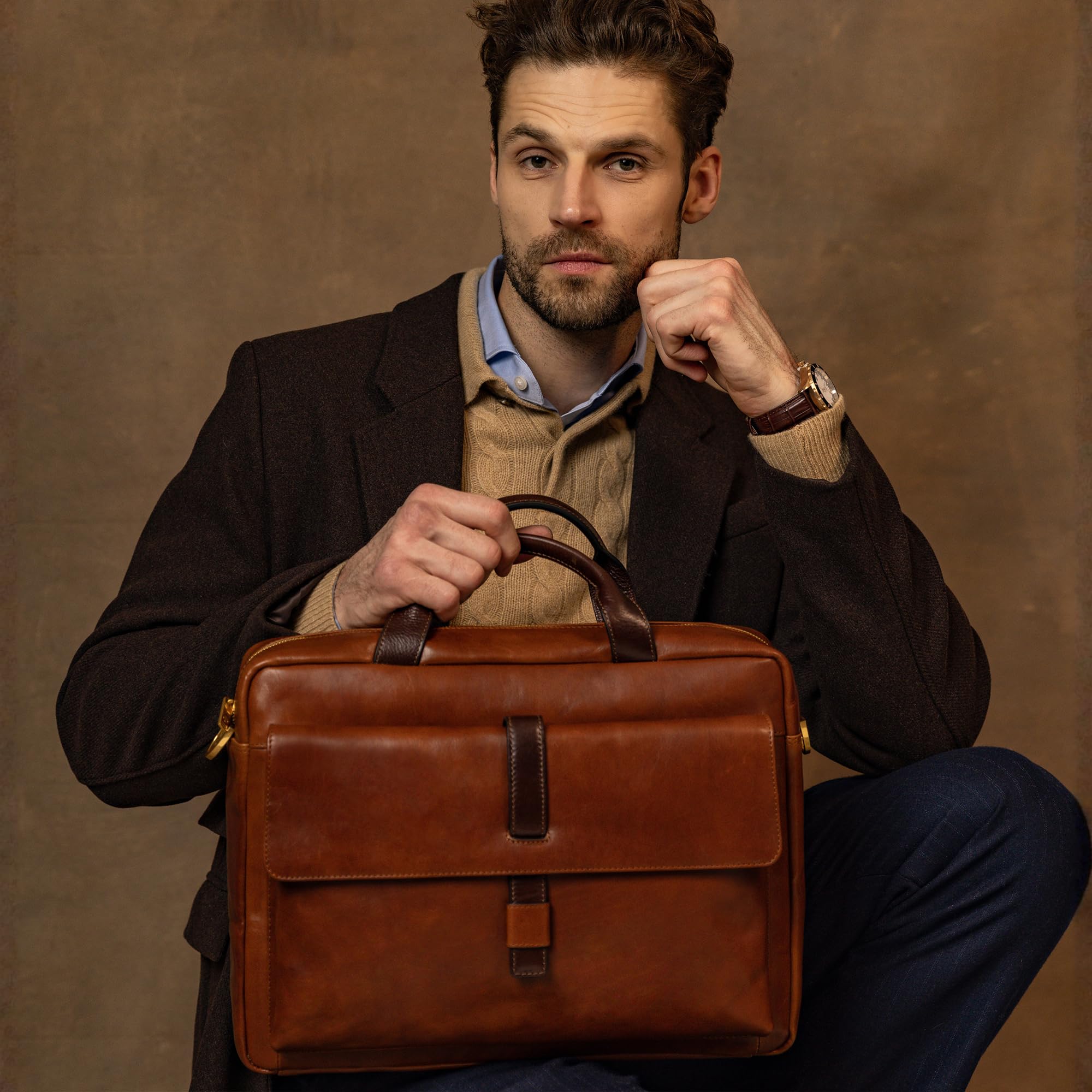 Time Resistance Leder Aktentasche - Italienische handgefertigte Laptoptasche aus Leder - Aktentasche für Männer und Frauen - Professionelle Aktentasche