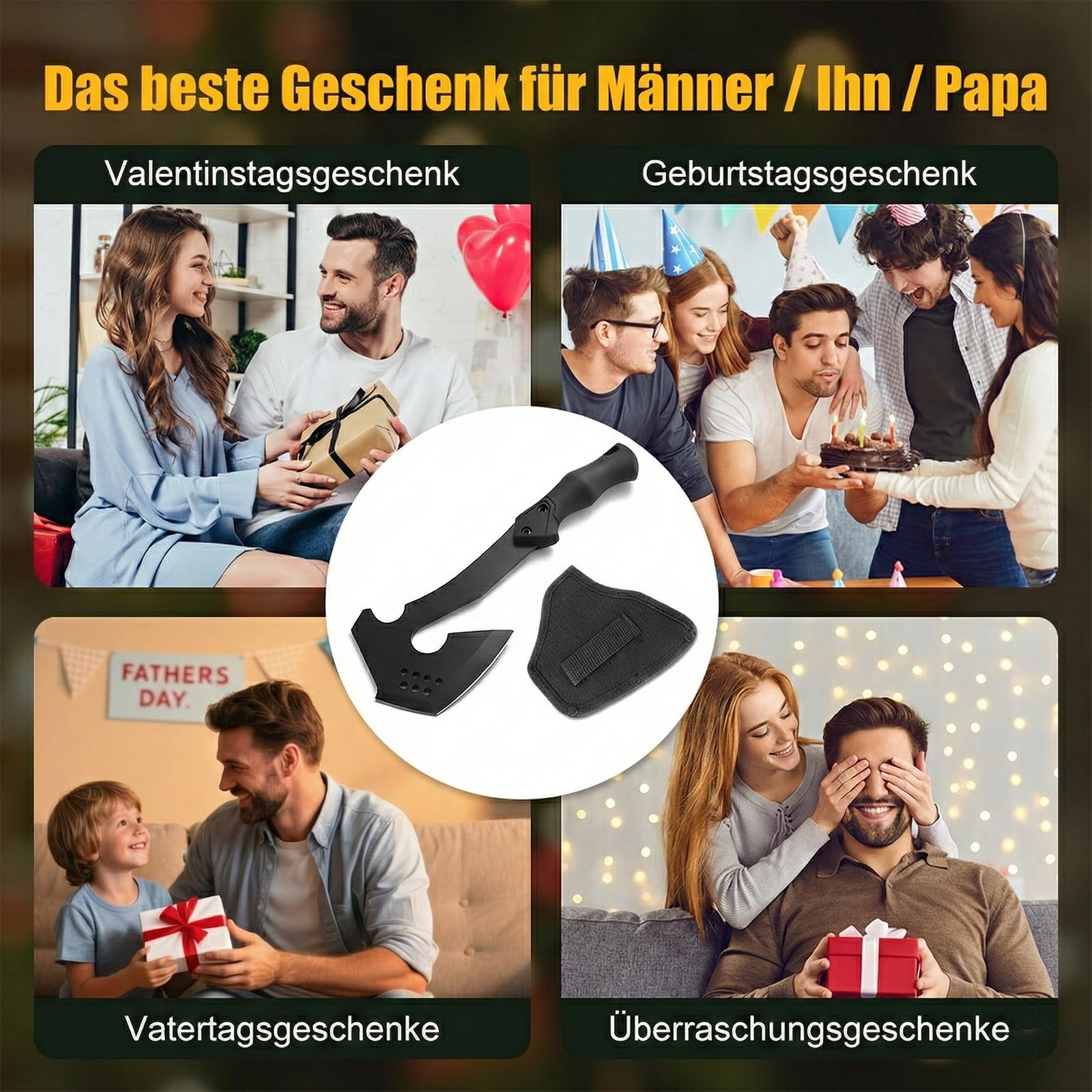 ISEYOU Campingbeil Axt Klein - Outdoor Handbeil aus 420 Edelstahl mit Nylonscheide - Scharfes Spaltbeil für Brennholz, Garten & Bushcraft - Robustes Universalbeil & Trekking Beil
