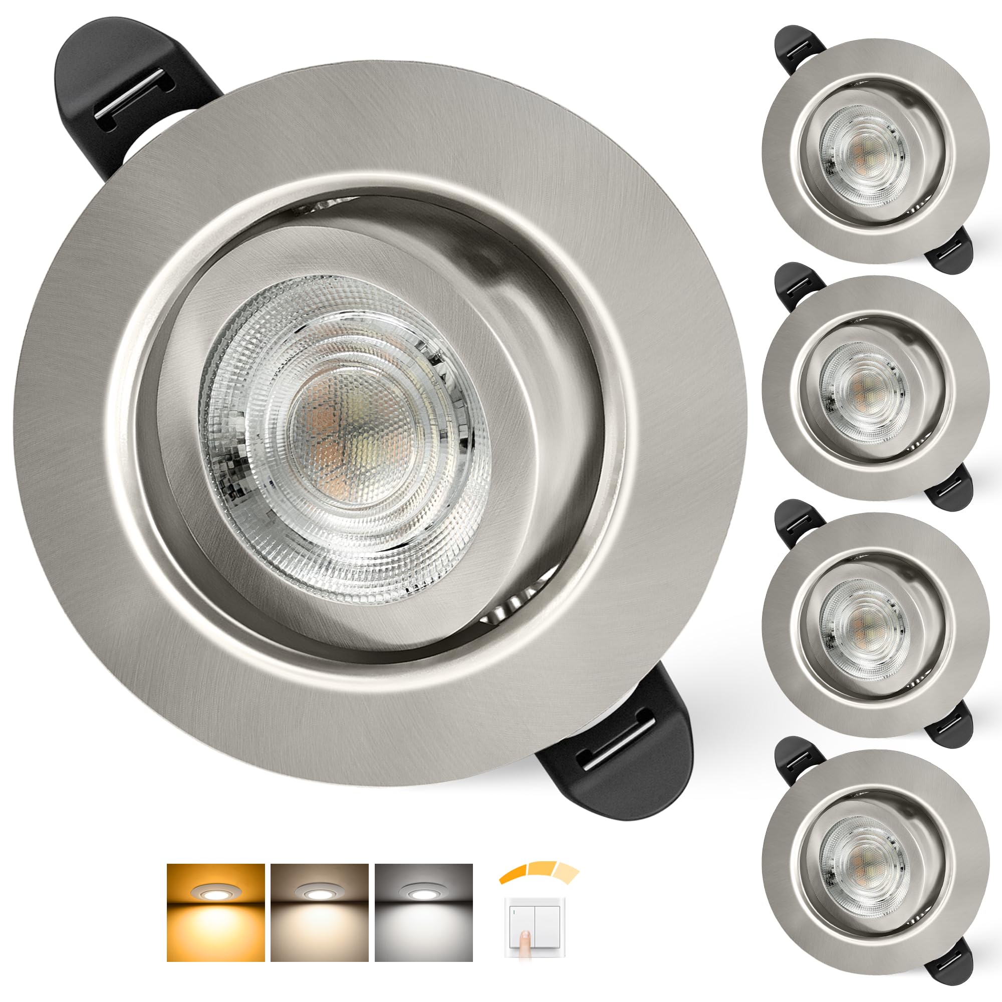 Aulaiyi LED Einbaustrahler 230V Dimmbar 65-80mm, 5.5W IP44 LED Spot Ultra Flach, 3000K/4000K/6000K Deckenspots, Einbauleuchten für Badezimmer Wohnzimmer
