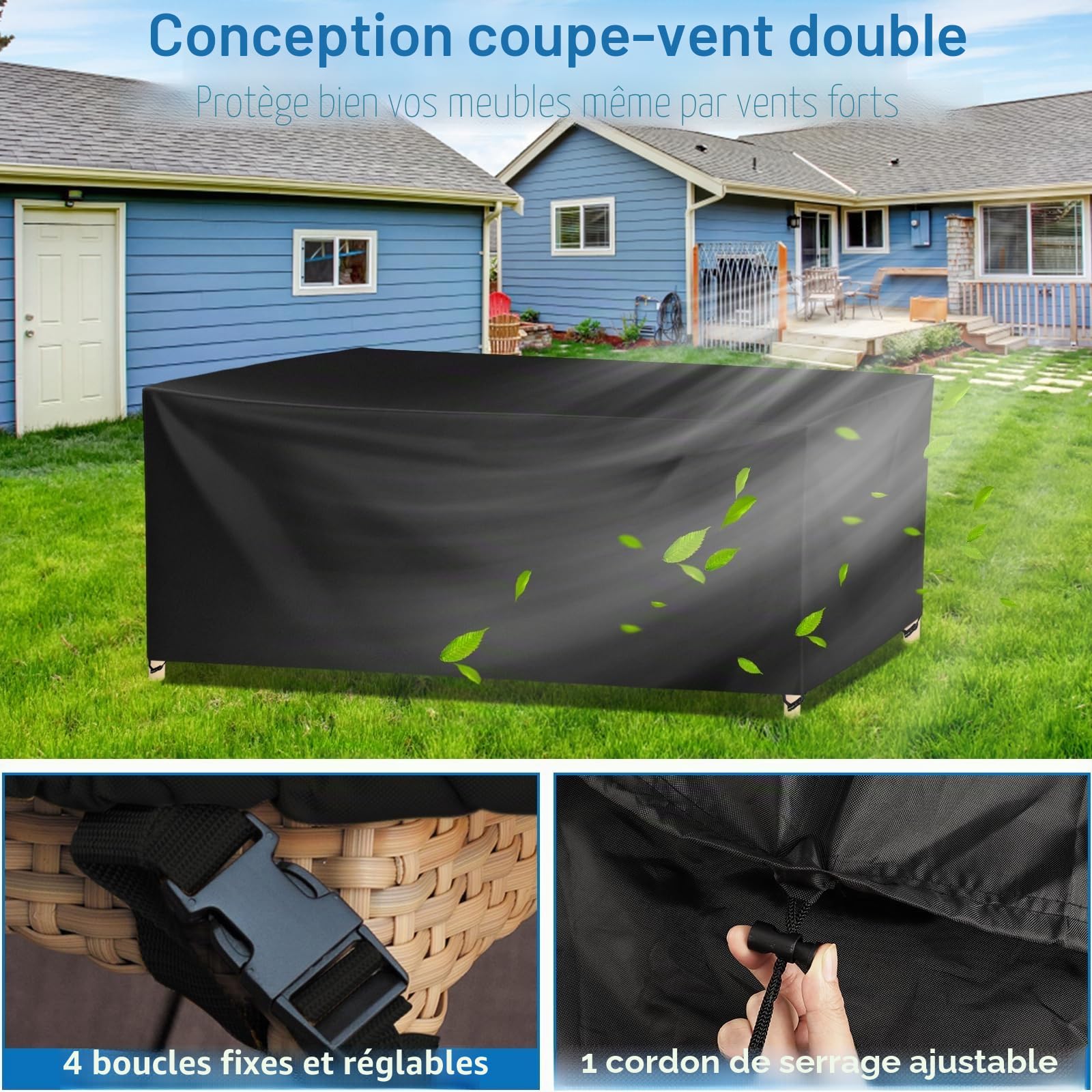 Wanocean Housses de Meubles de Jardin, Housse Salon de Jardin Bache de Protection Table Extérieur Imperméable 420D Oxford Anti-UV Résistance au Vent Carré 140x140x90cm