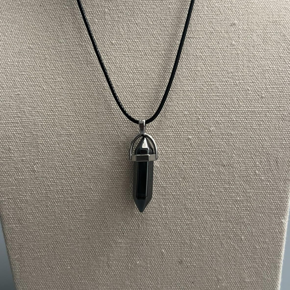 VIE Double Point Pencil Pendant, Black String, Hematite