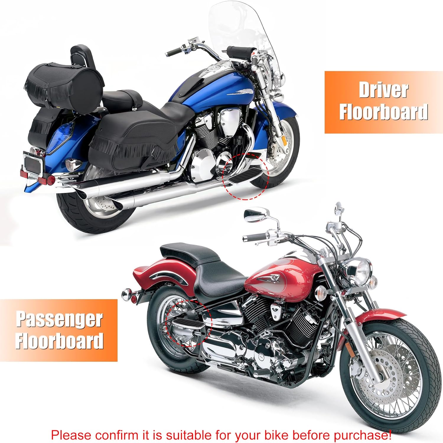 Motorcycle Floorboards, Adjustable Rider/Driver/Passenger Footboards Footrest Universal Foot Pegs Front/Rear Pedal for Honda VTX1300/1800 Shadow 1100 Yamaha V Star 650 Suzuki C50 Kawasaki Accessories