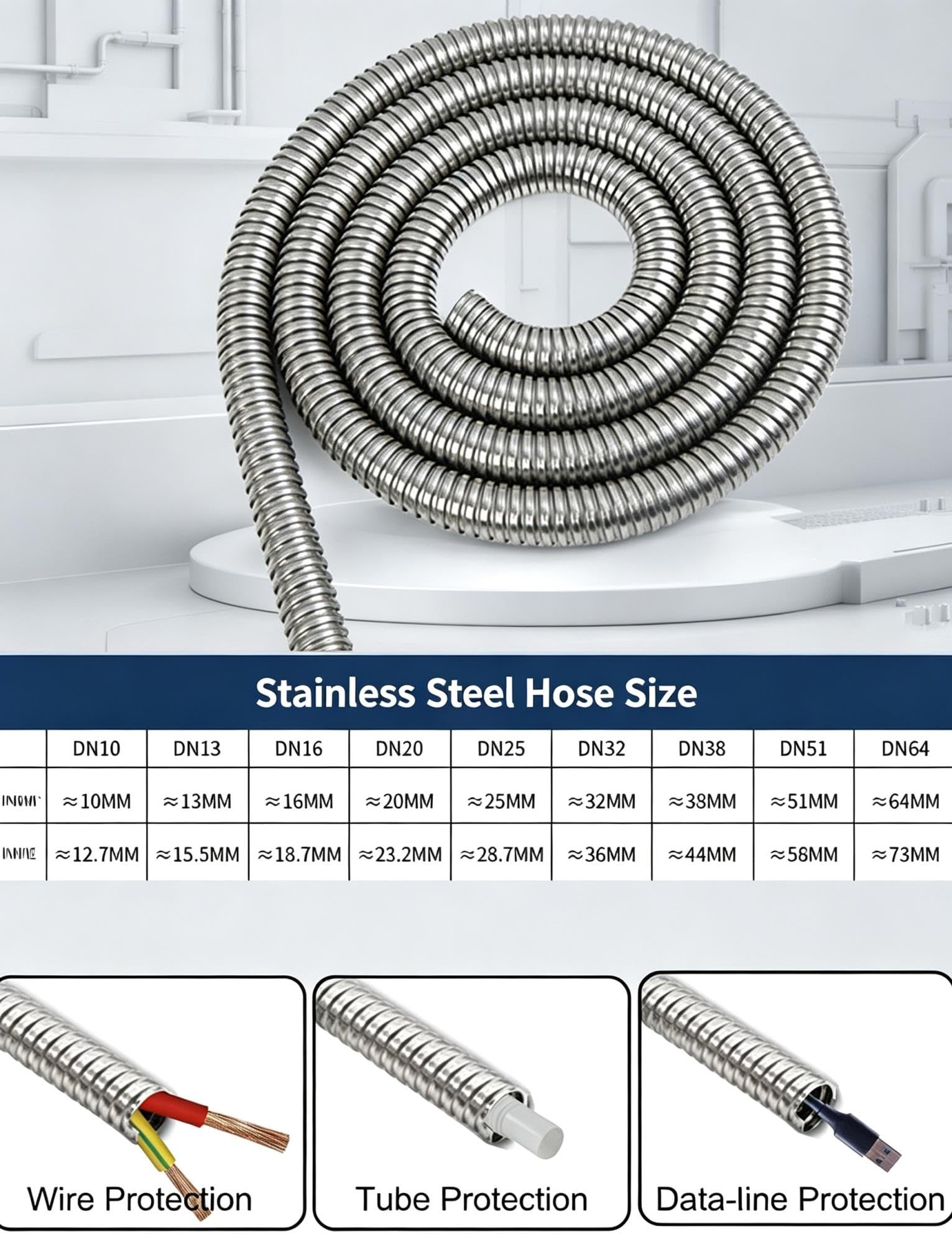Tubo Flessibile Acciaio Inox 304 - Guaina Corrugata Anti-Morso Cavi