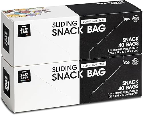 Miniatura 1 de Bolsas de almacenamiento deslizantes para aperitivos, 80 unidades, con parte inferior expandible, cero BPA, aptas para microondas (2 cajas de 40)